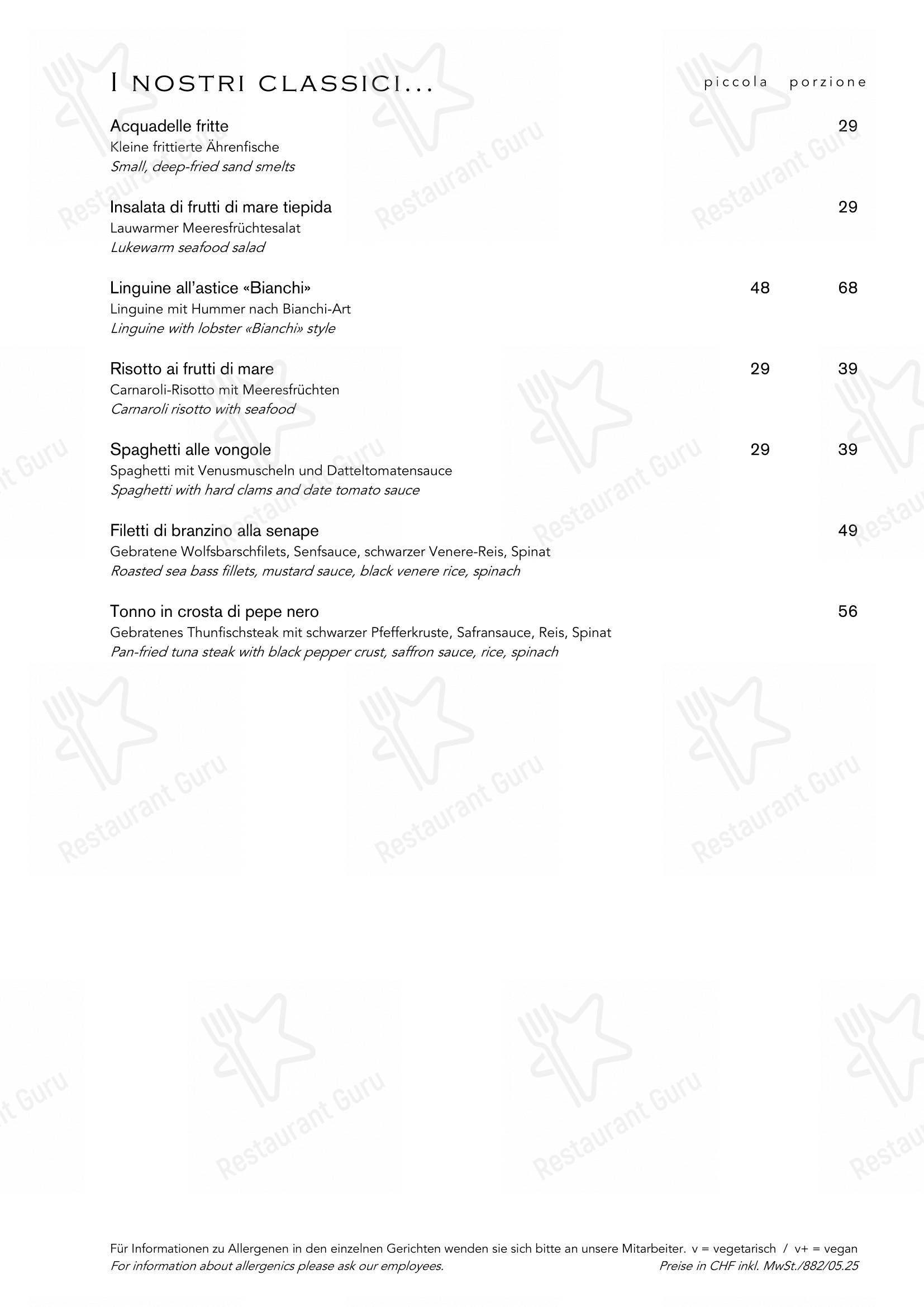 Menu di Ristorante Bianchi - Menu bar