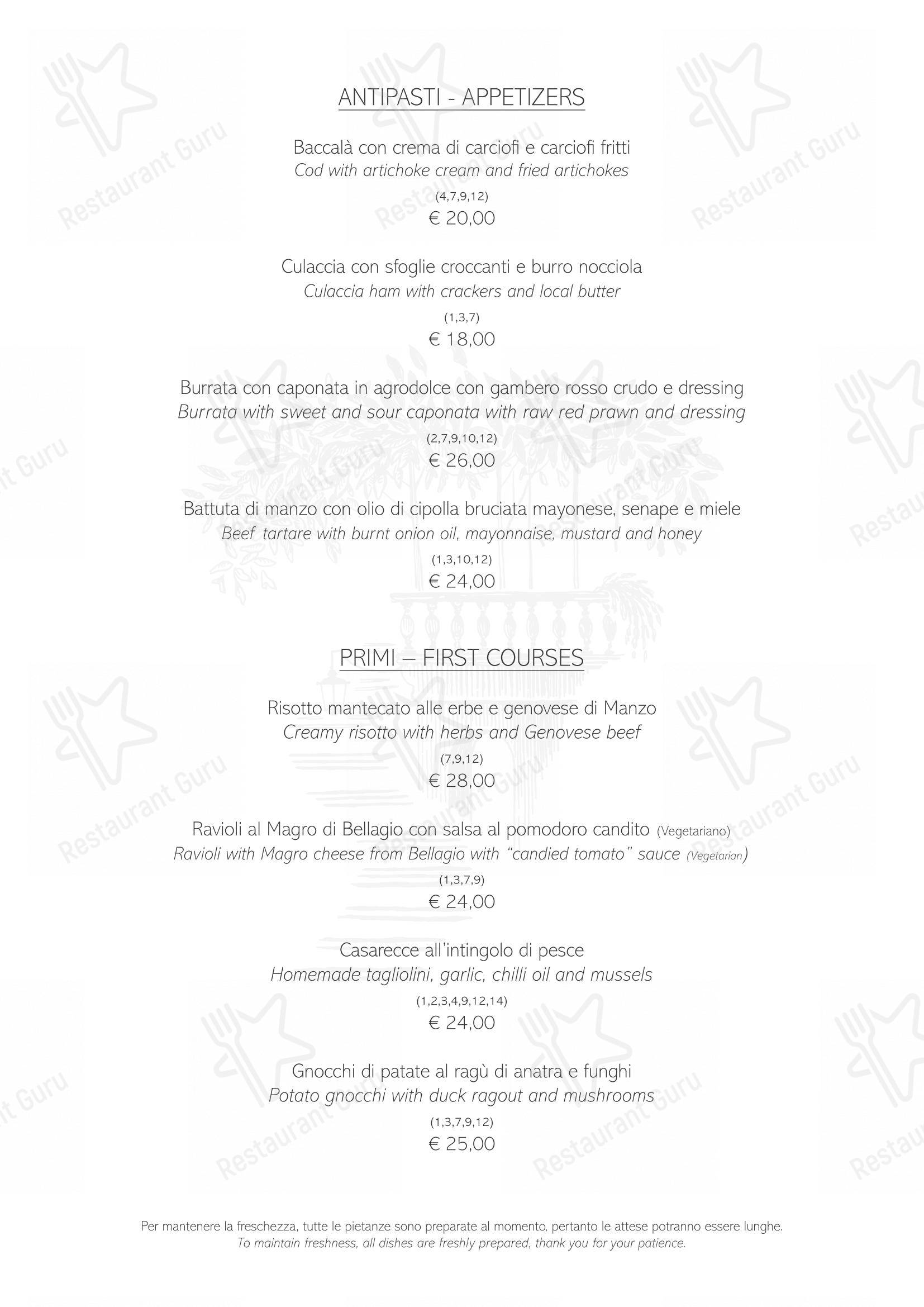 Ristorante Bilacus in Bellagio - Menu