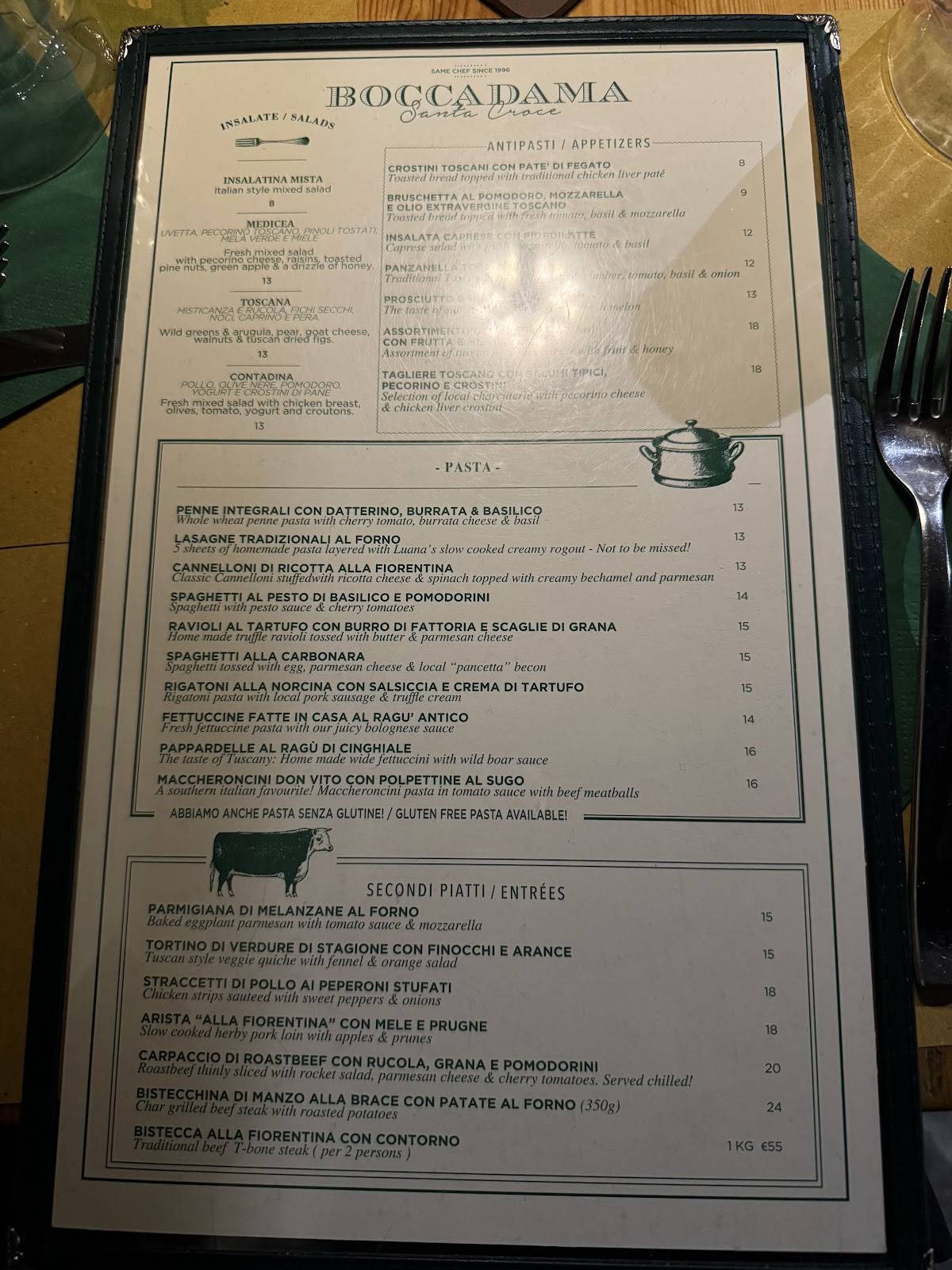 Menu di Ristorante Boccadama 