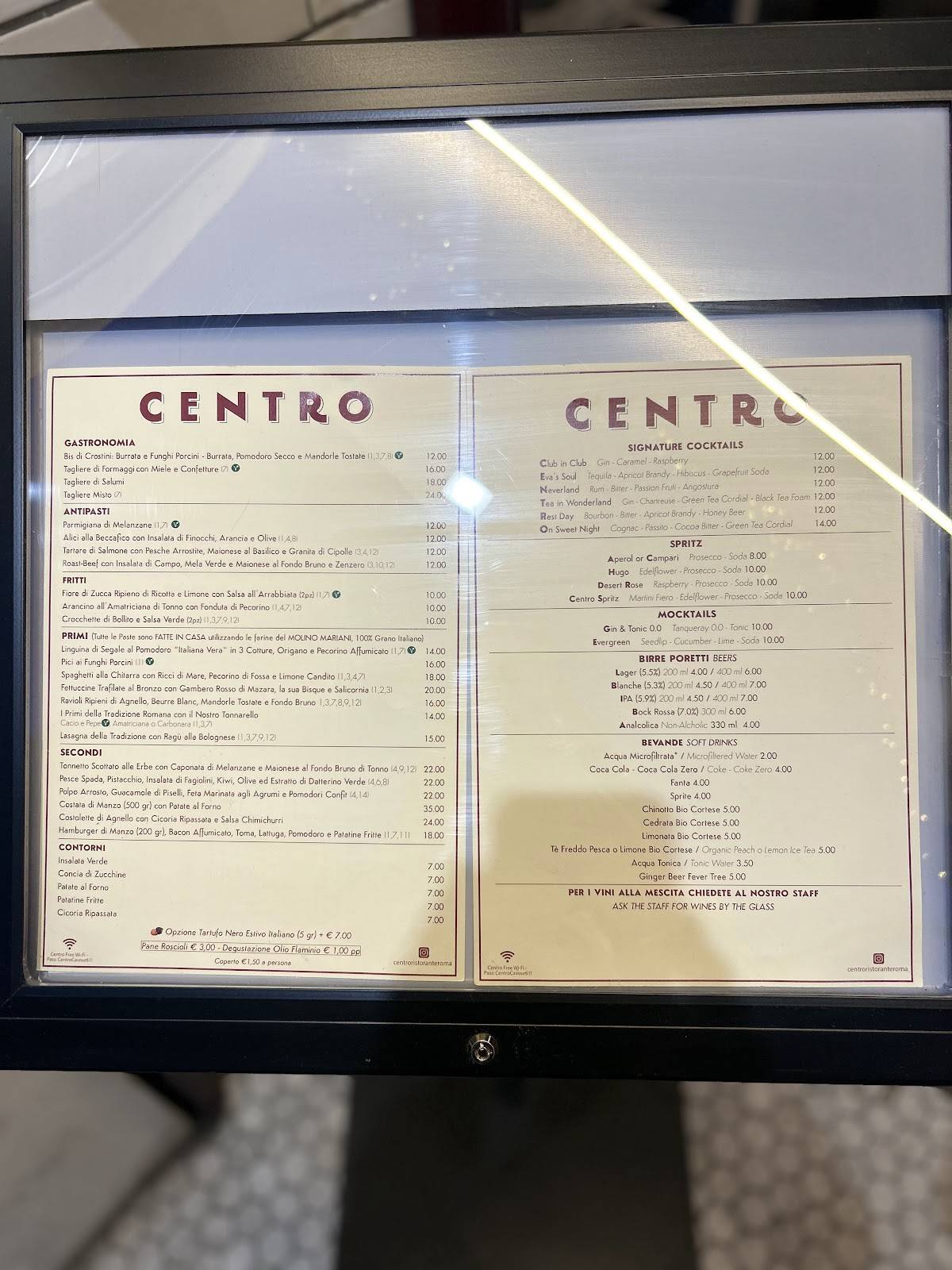 Menu di Osteria Cavour 