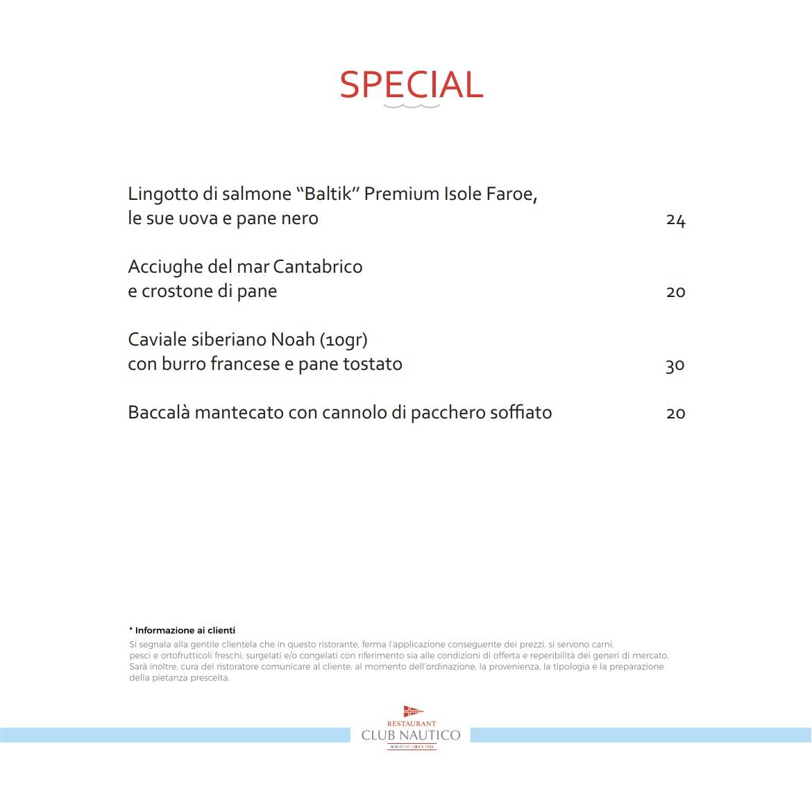Menu di Ristorante Club Nautico Rimini 