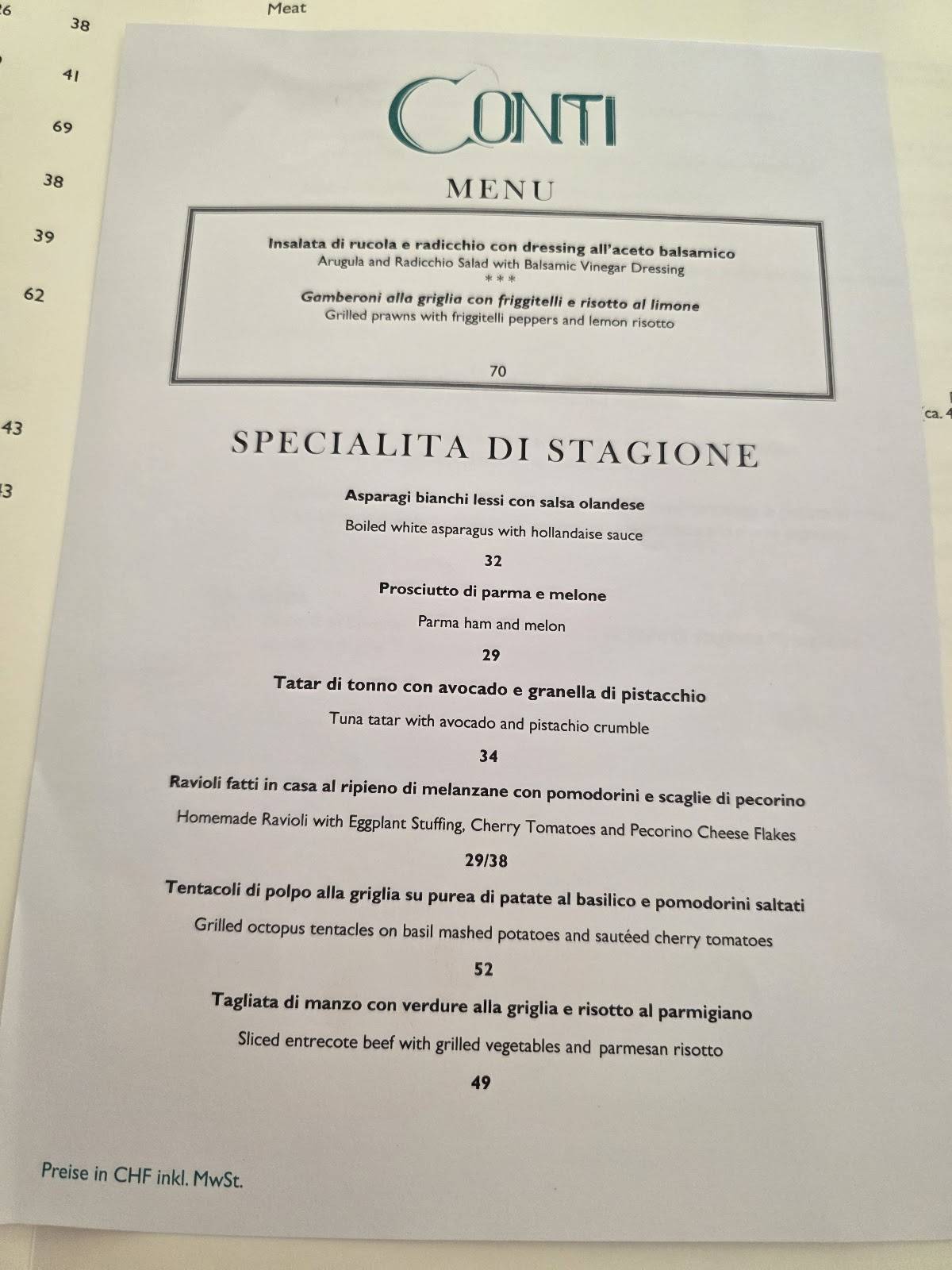 Menu di Ristorante Conti 