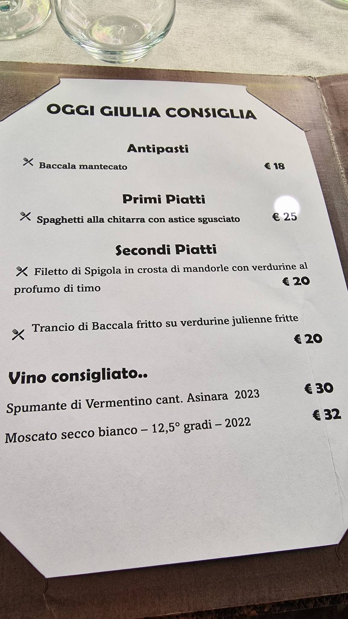 Menu di Da Giulia 