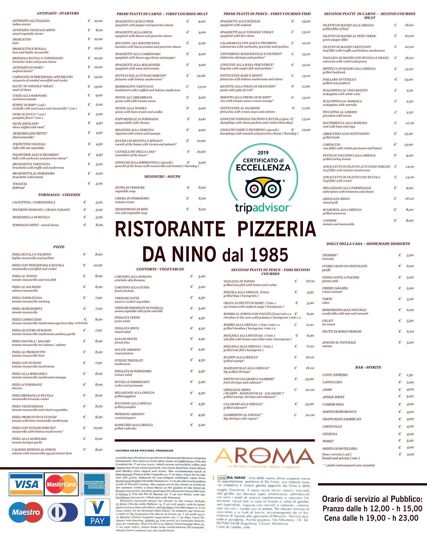 Menu di Ristorante Da Nino Roma 