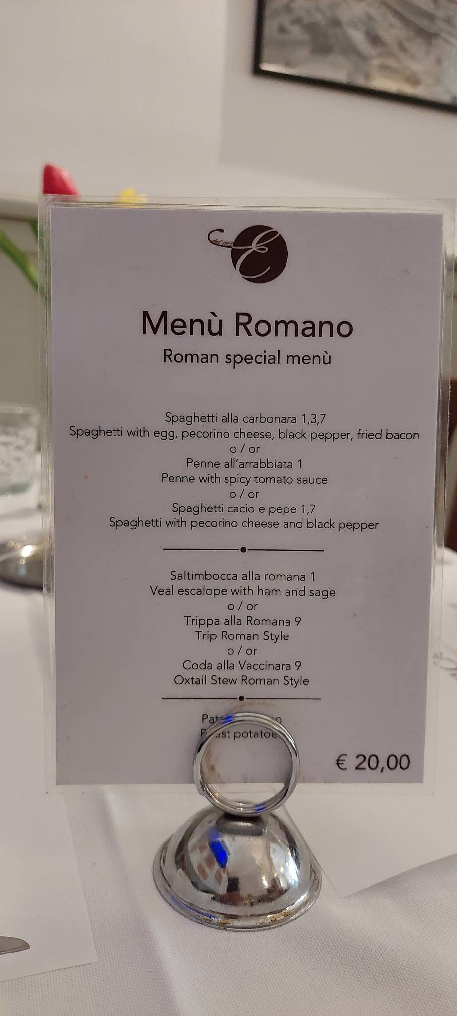 Menu di Ristorante Elettra dal 1922 