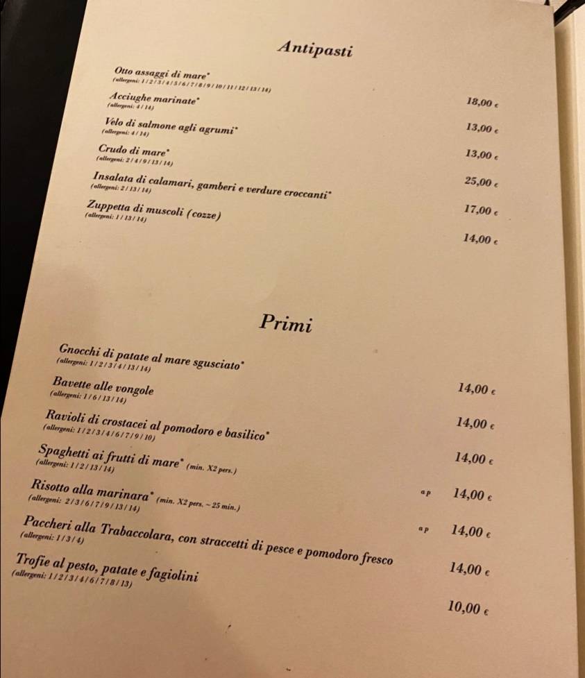 Menu di Ristorante Il Frantoio Lerici 