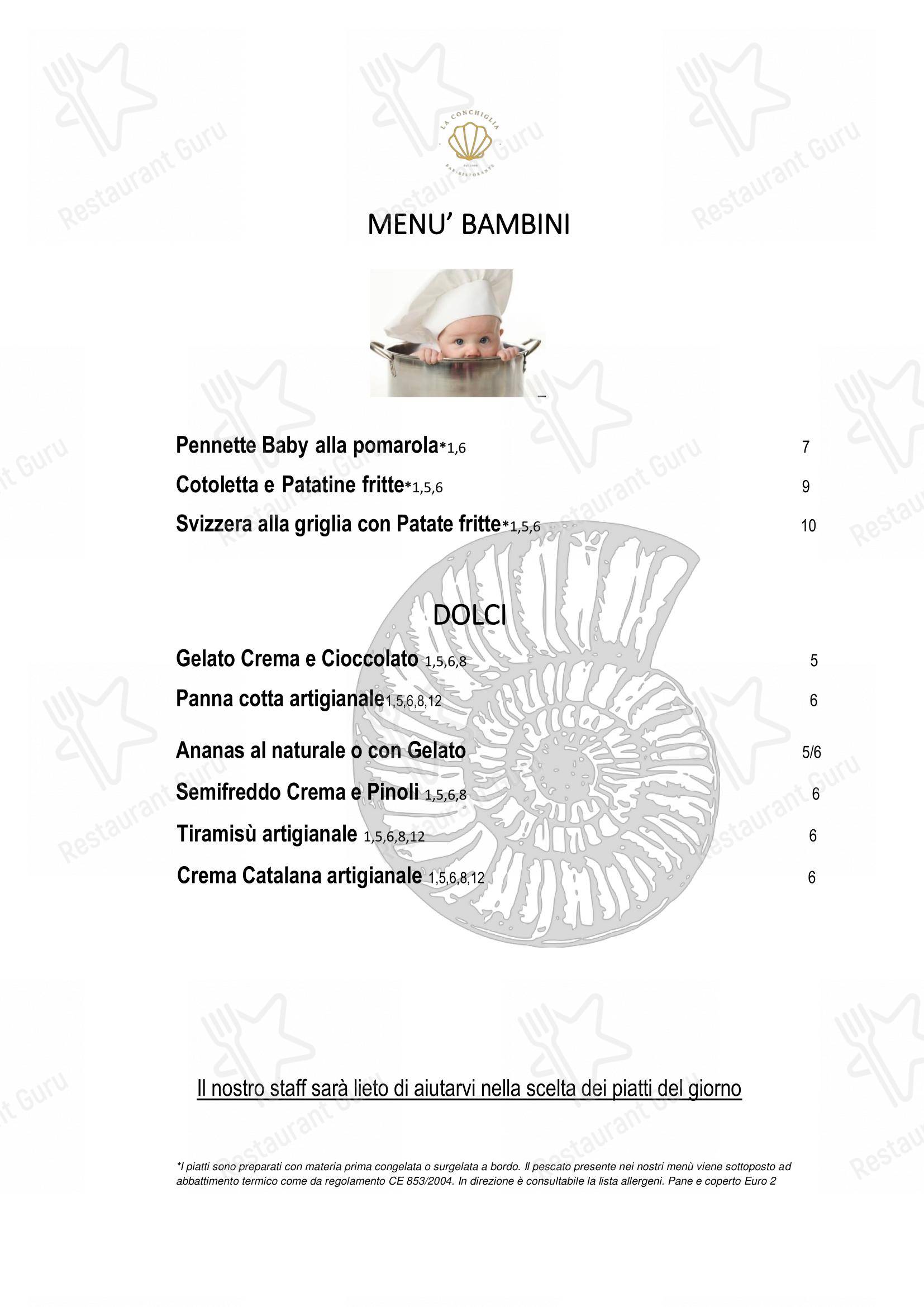 菜单 per Ristorante La Conchiglia in Lido di Camaiore