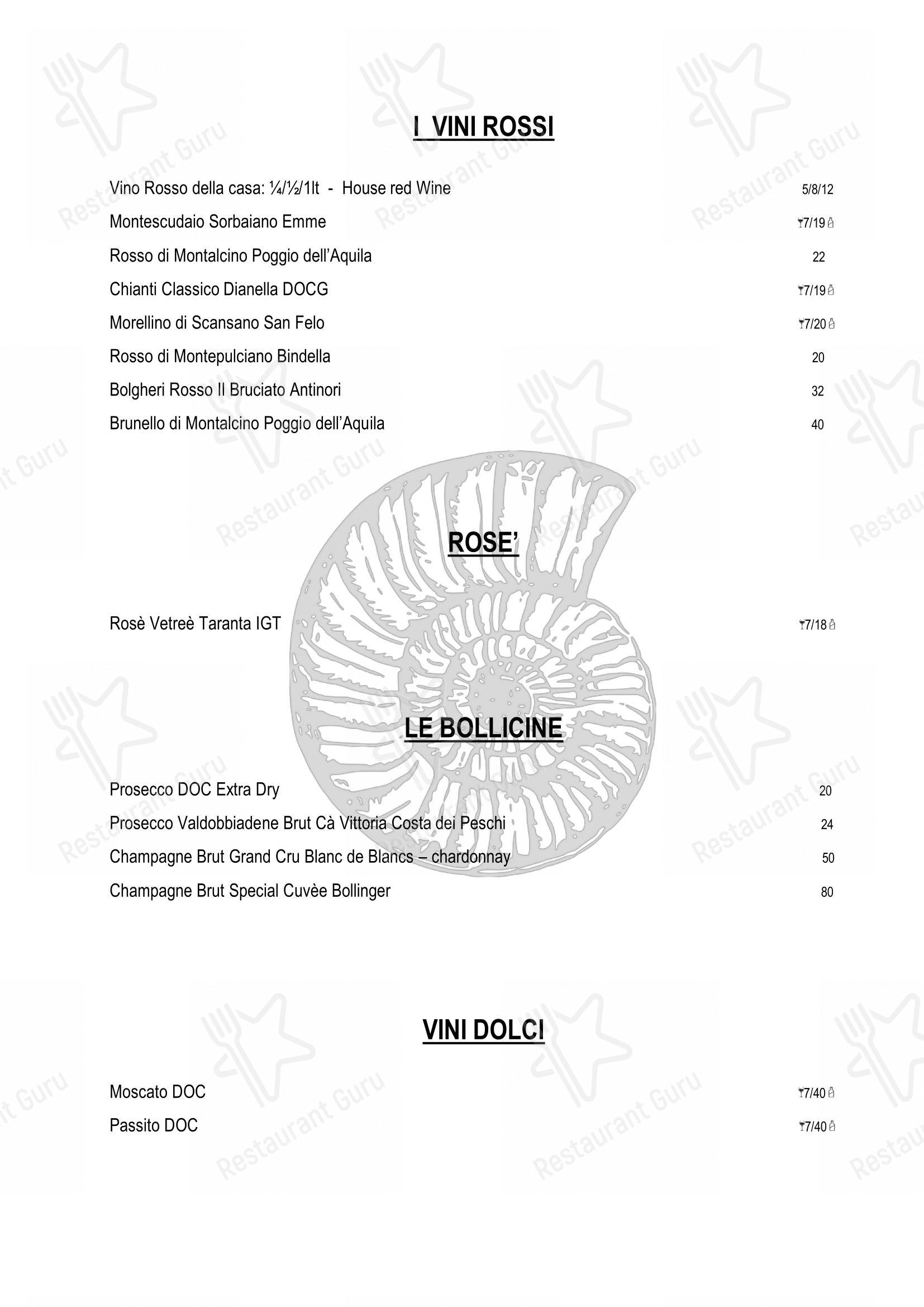 Menu di Ristorante La Conchiglia - Menu bar