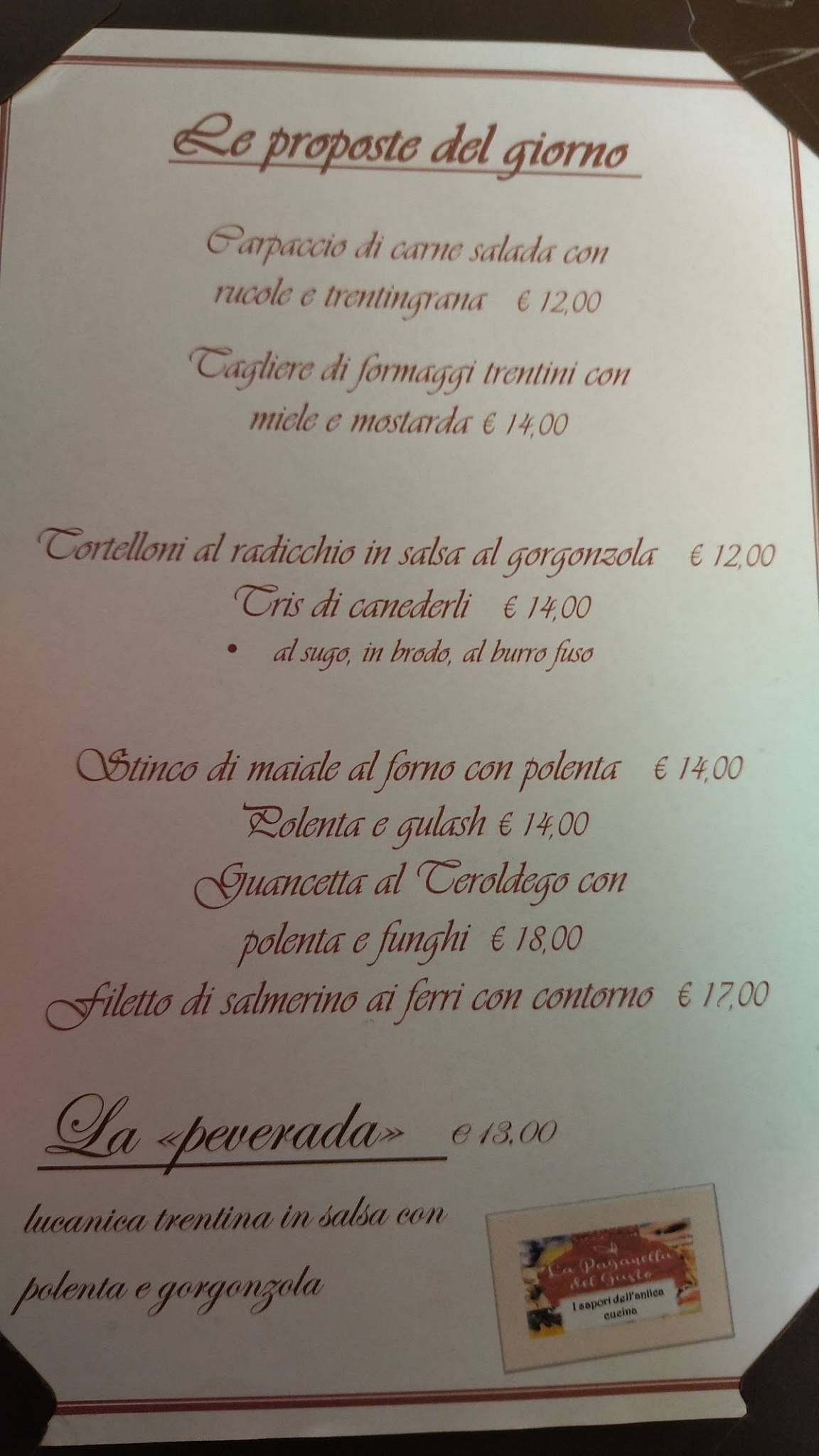 Menu da Ristorante La Lanterna, Andalo