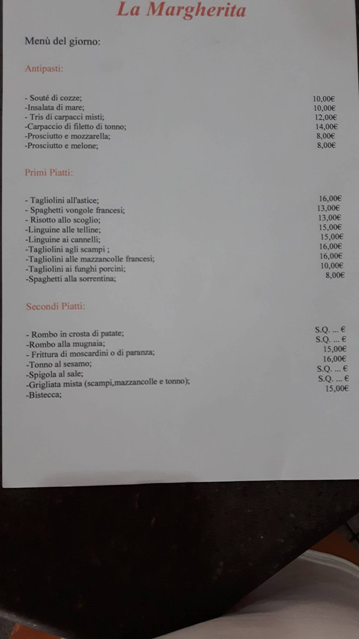 Menu di Ristorante La Margherita 