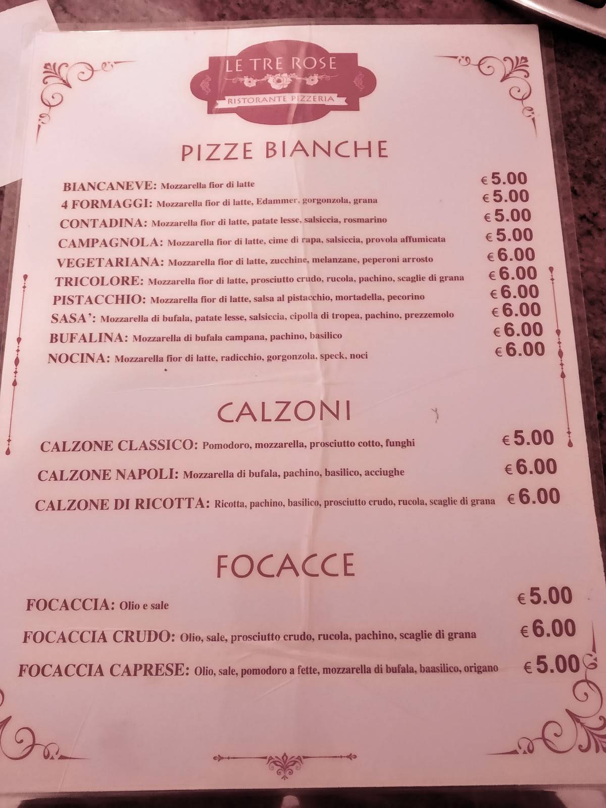 Menu di Trattoria Abruzzese Pizzeria "le Tre Rose" 