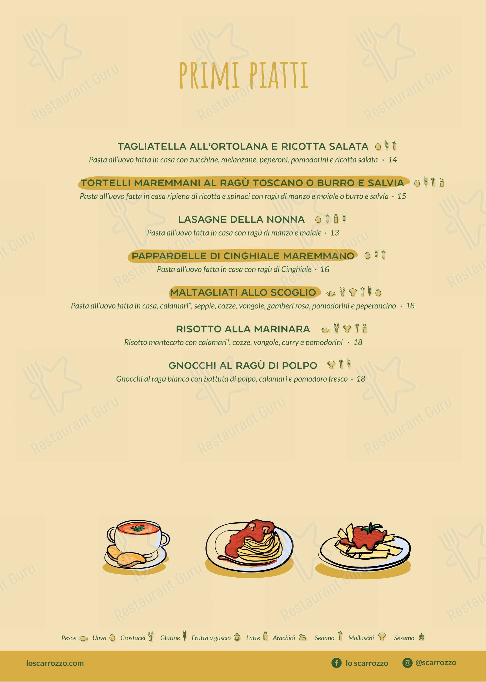 Menu per Ristorante Lo Scarrozzo in Follonica