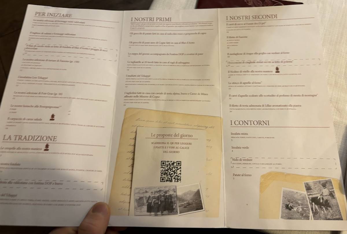 Menu di Ristorante Lou Tchappè - Cogne - Lillaz 