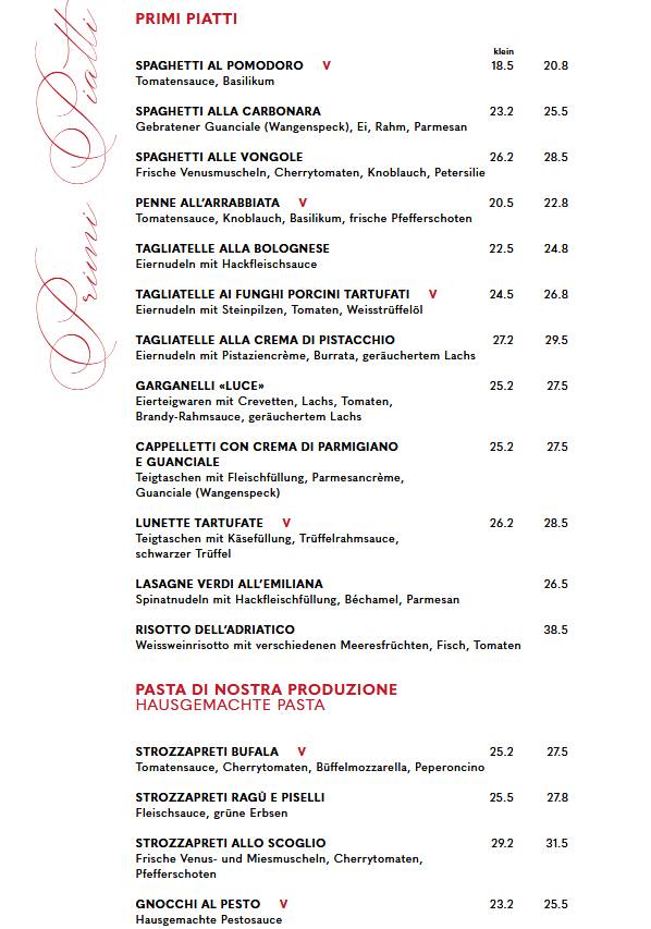 Menu di Ristorante Luce 