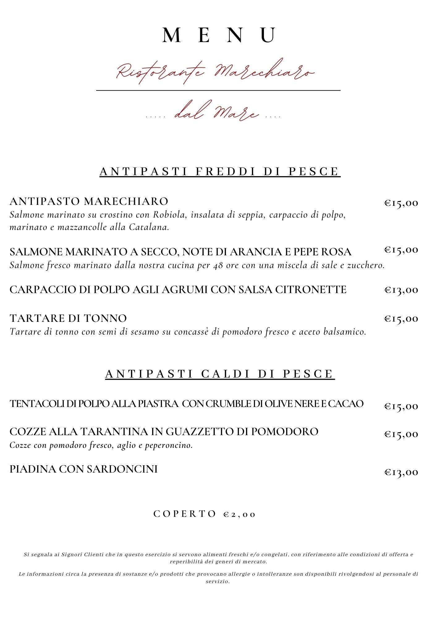Menu di Ristorante Marechiaro 