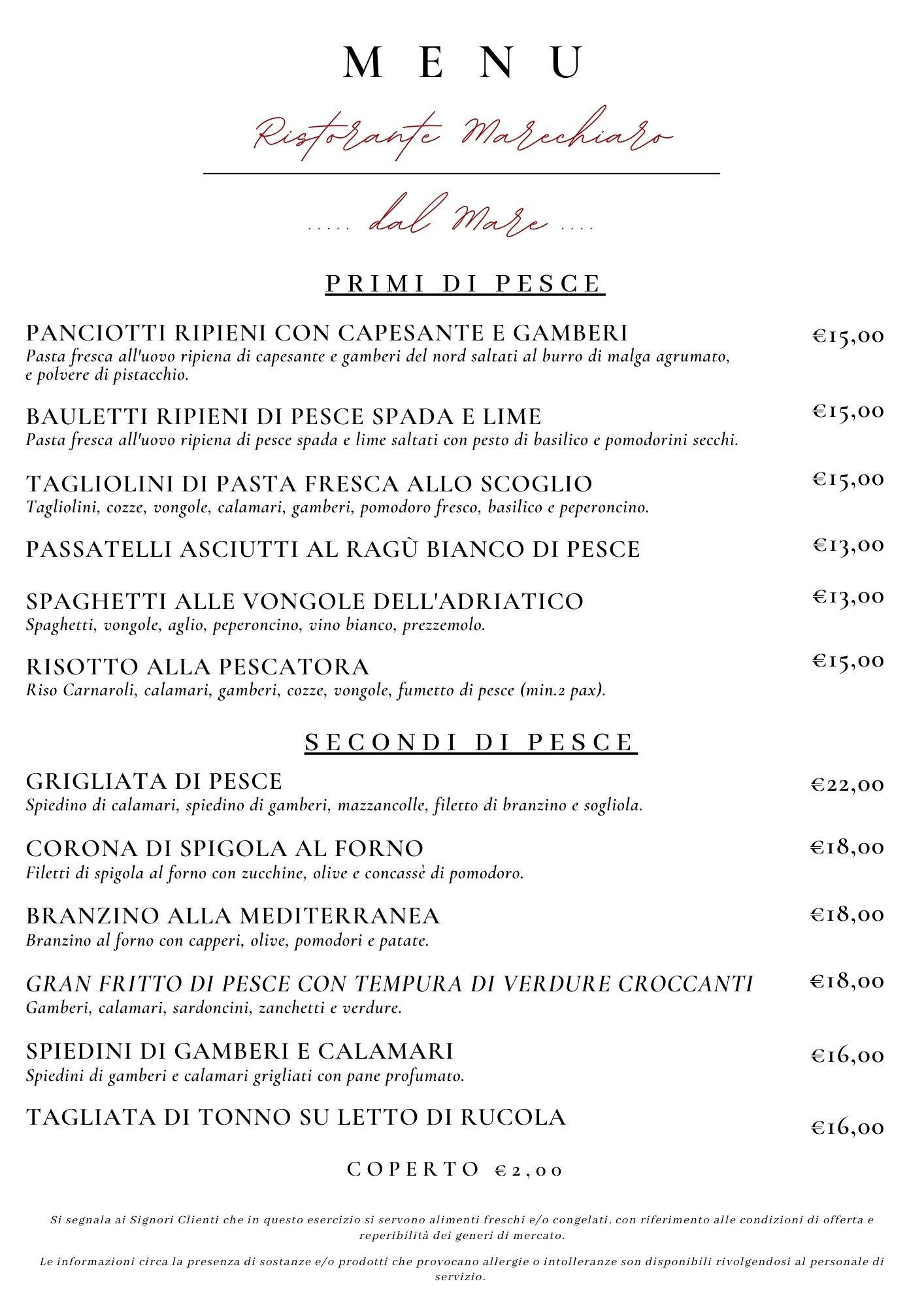 Menu di Ristorante Marechiaro 