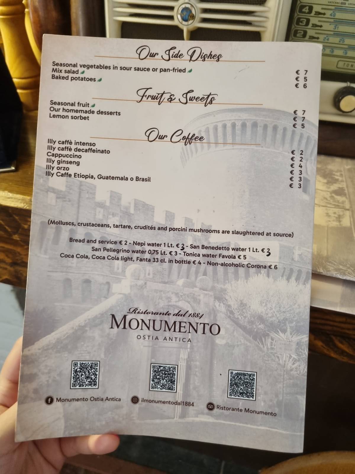 Menu di Ristorante Monumento dal 1884 