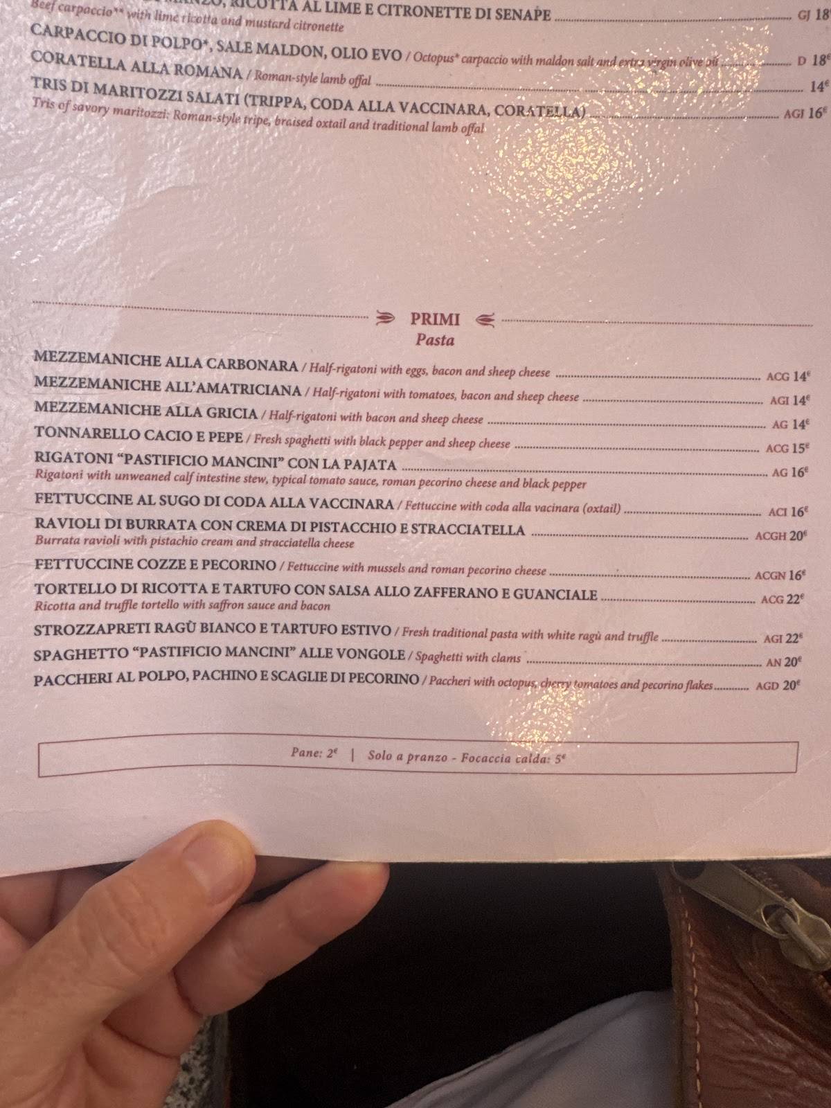 Menu di Ristorante Pancrazio dal 1922 