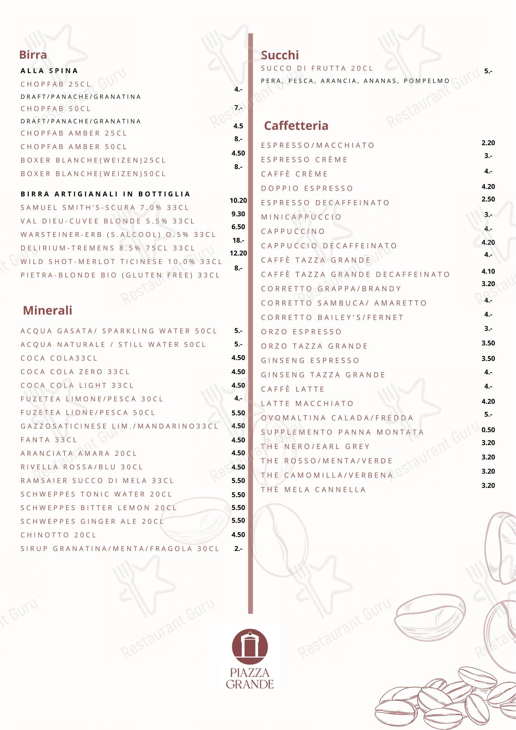 Menu per Ristorante Piazza Grande in Locarno