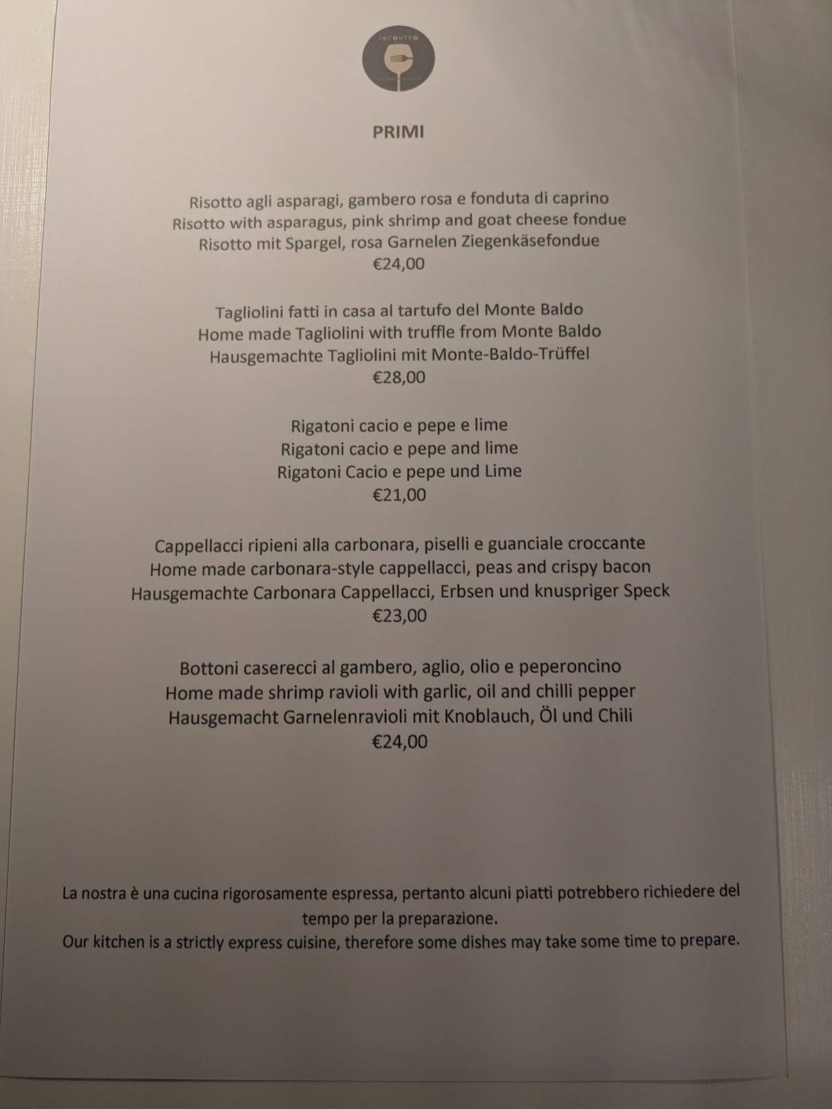 Menu di Ristorante Pizza Incontro 