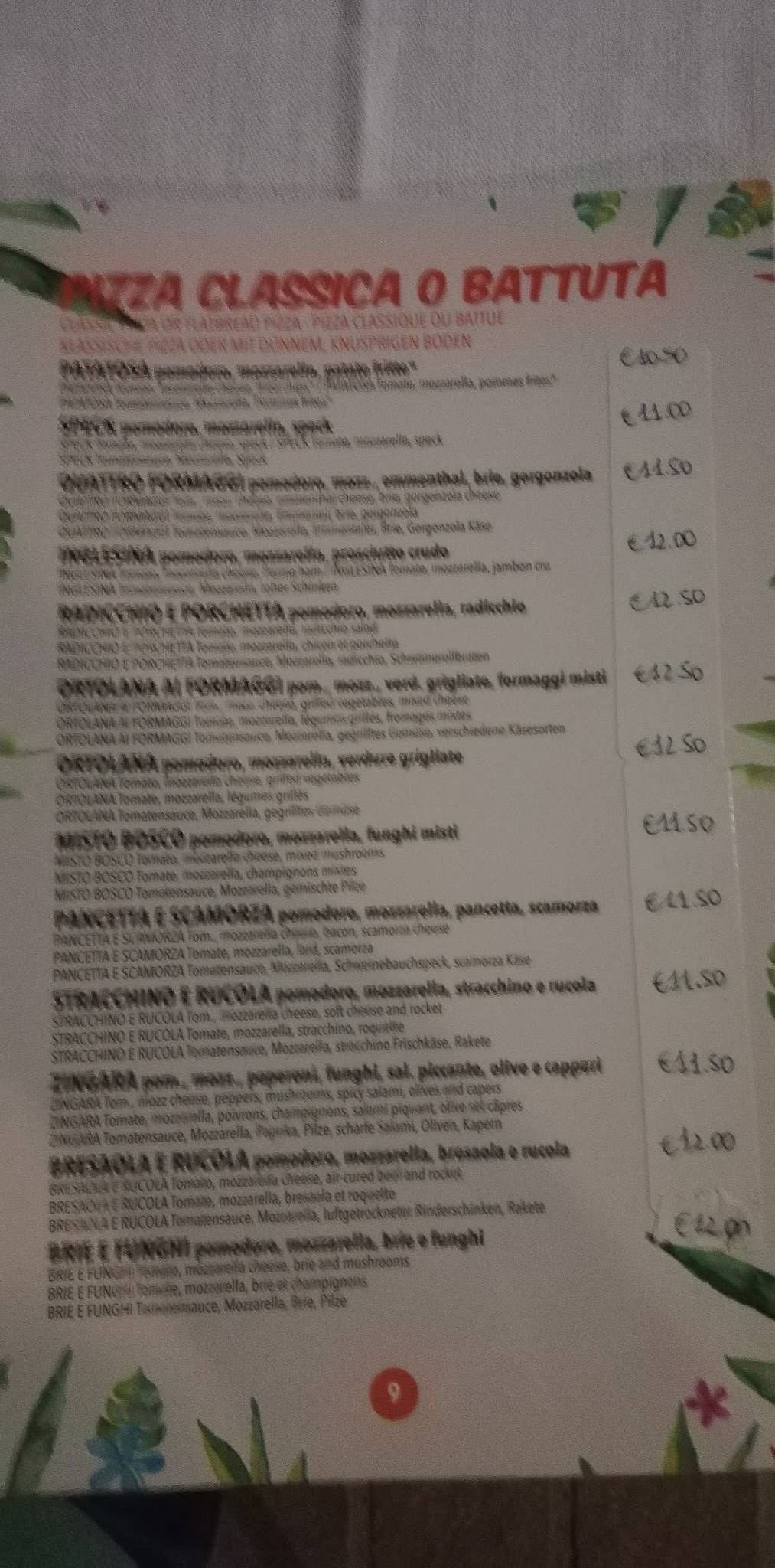 Menu de Ristorante Pizzeria Cichetteria Aloha