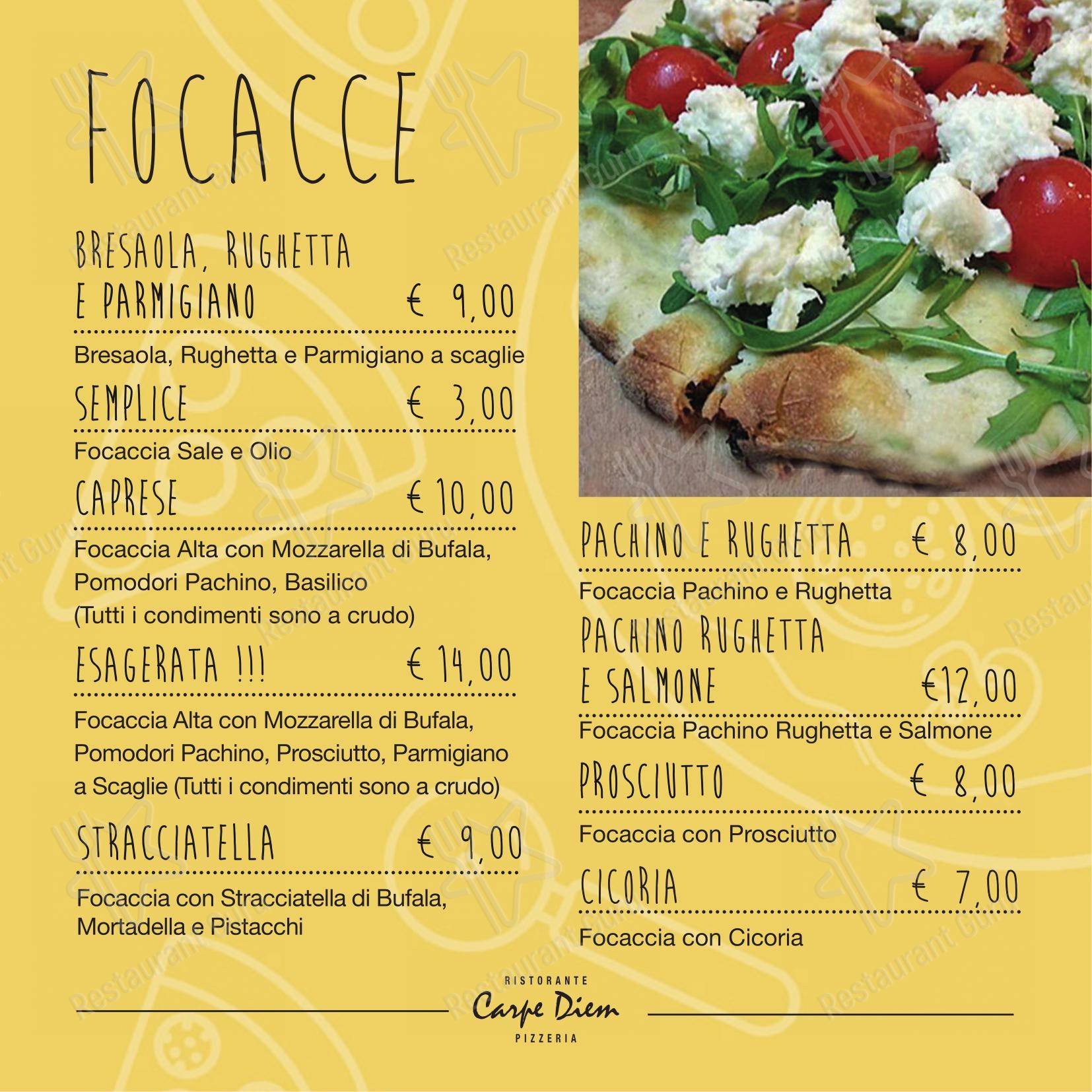 Ristorante Pizzeria - Carpe Diem PizzAe in Roma - Menu