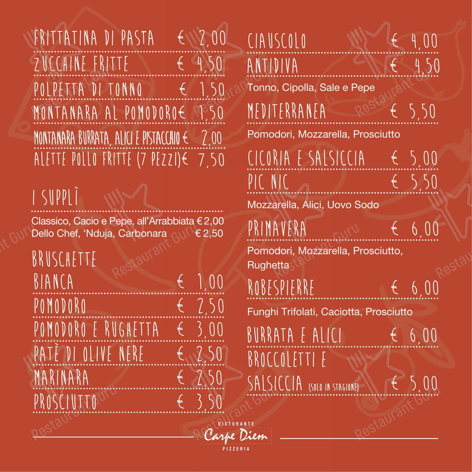 Menu per Ristorante Pizzeria - Carpe Diem PizzAe in Roma