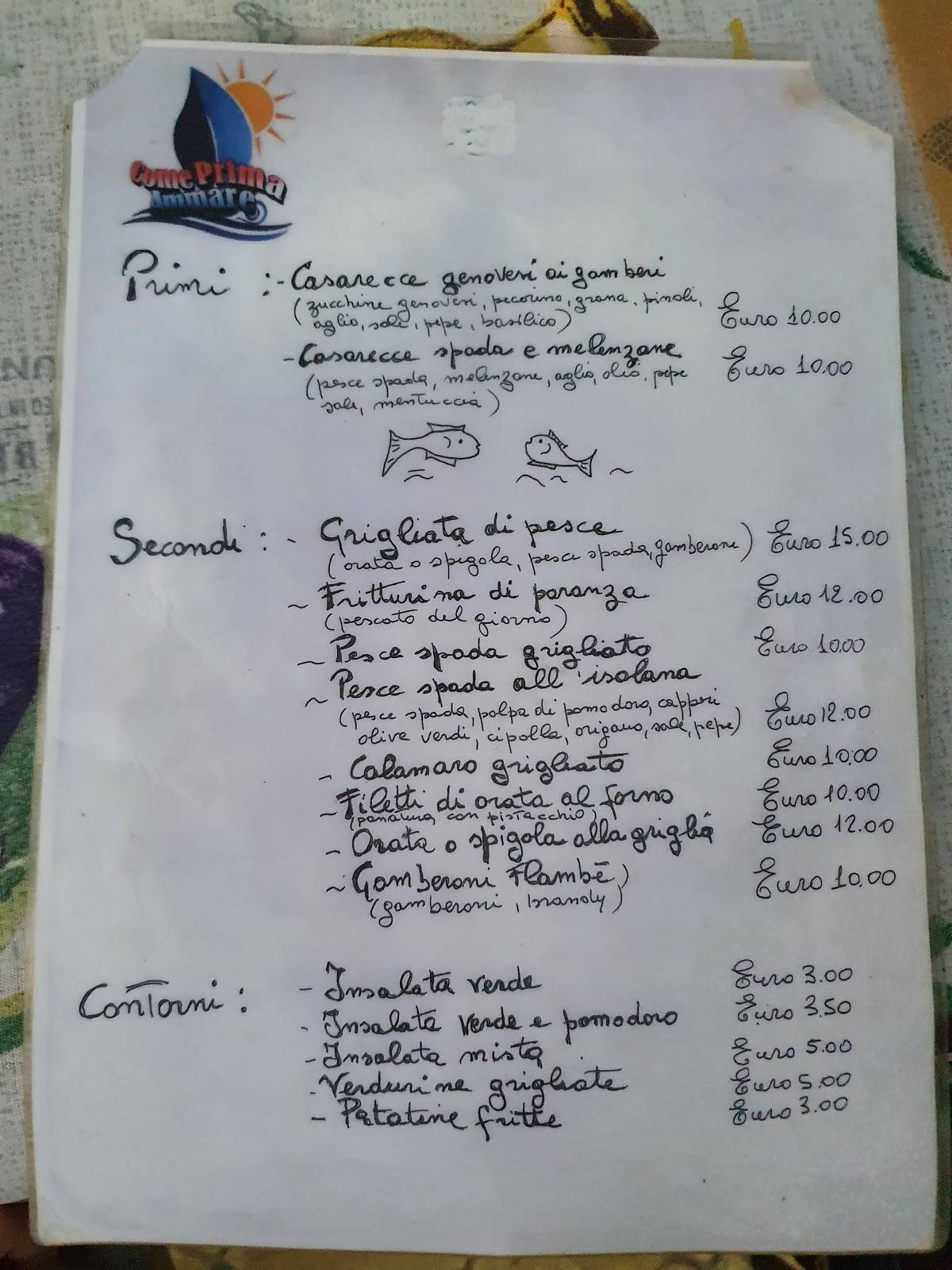 Menu di Ristorante Come Prima Ammare 