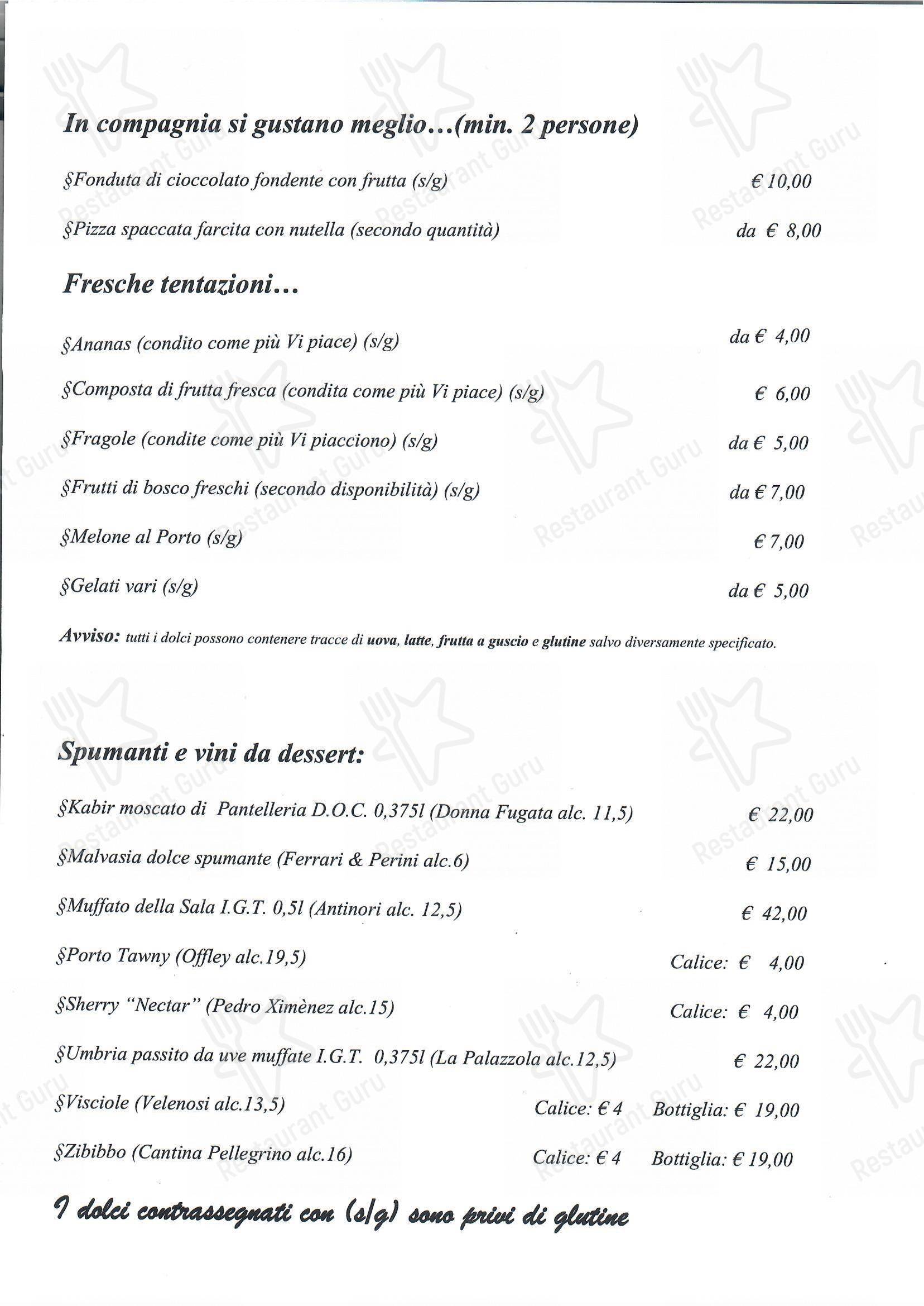 Menu bar per Ristorante Pizzeria 