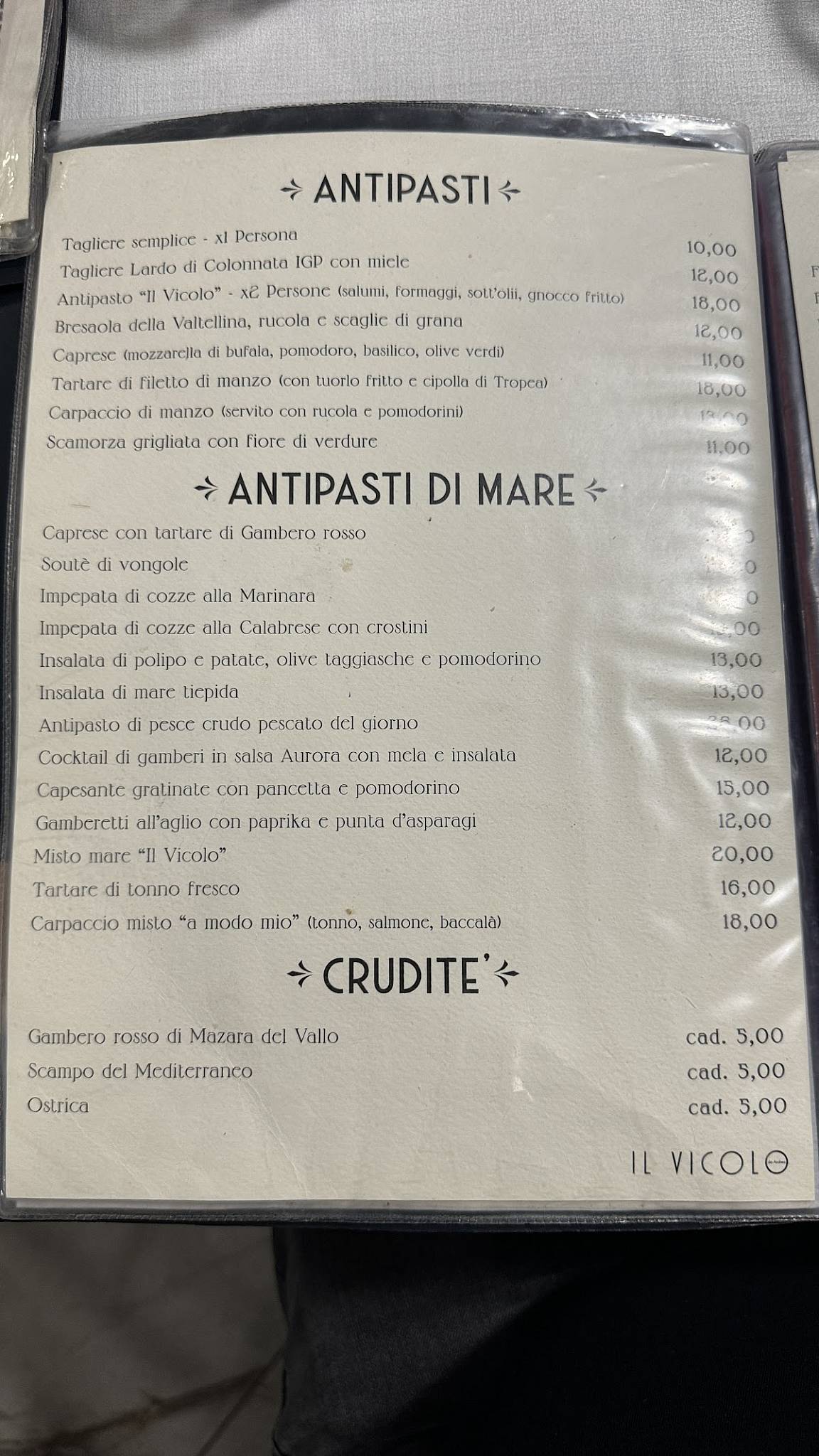 Menu di Ristorante Pizzeria Il Vicolo 