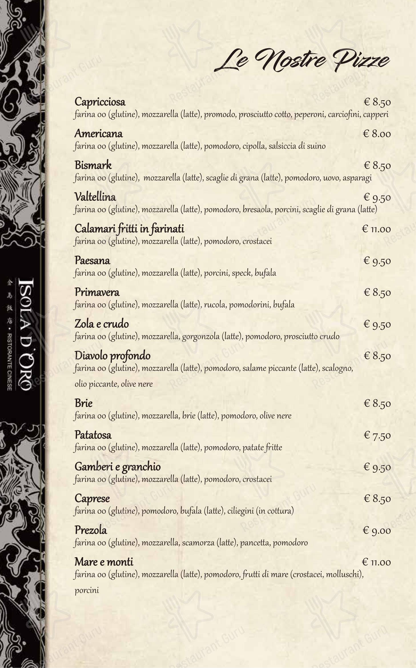 Menu per Ristorante Pizzeria Isola D'Oro in Lecco