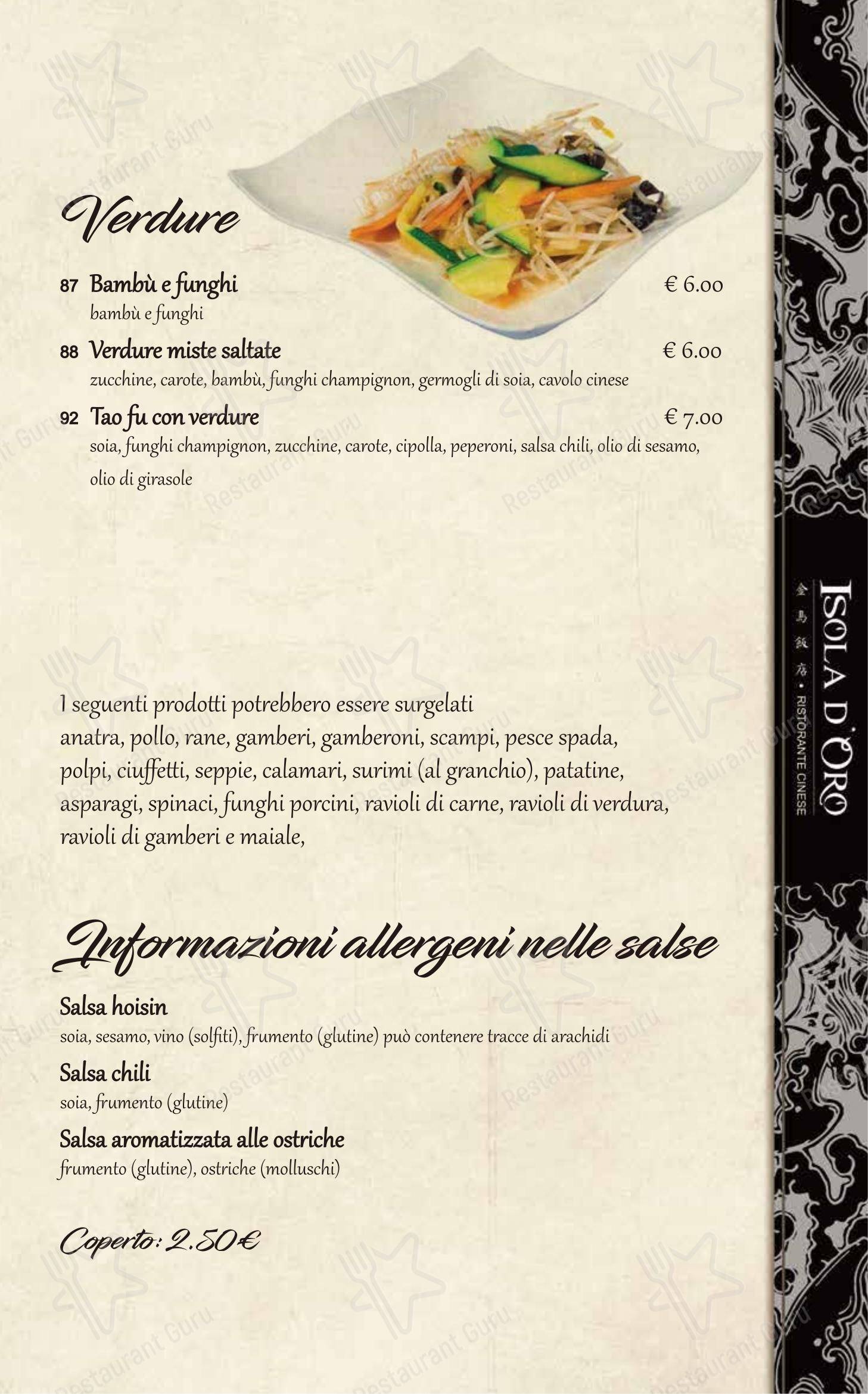Menu di Ristorante Pizzeria Isola D'Oro - Menu