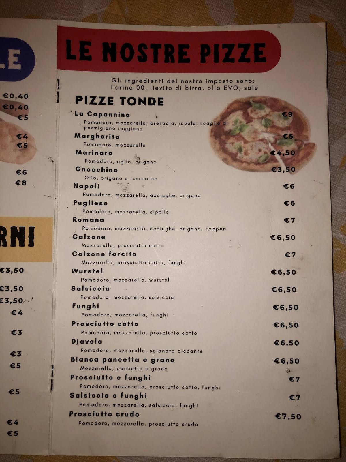 Menu di Ristotante Pizzeria La Capannina 