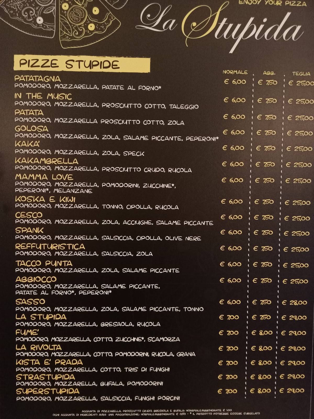 Menu di Ristorante Pizzeria La stupida 