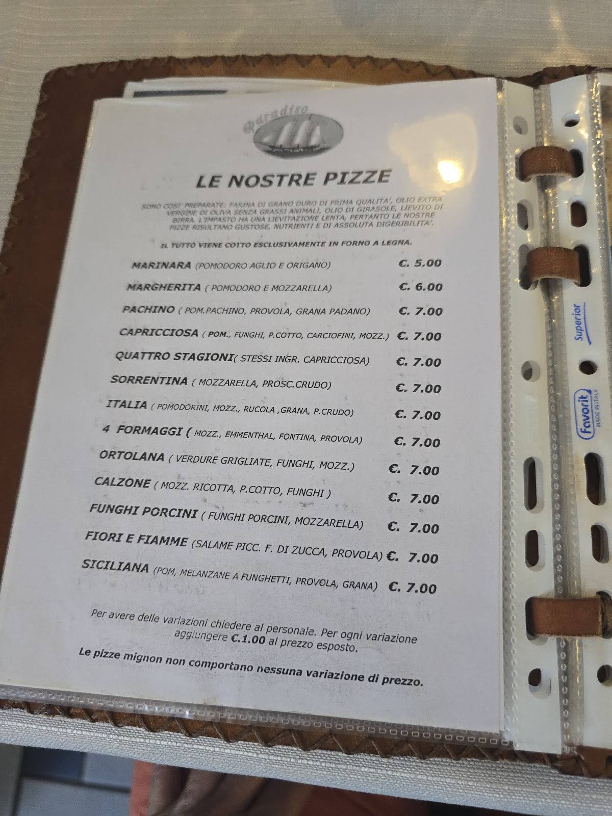 Menu di Ristorante Pizzeria Paradiso 