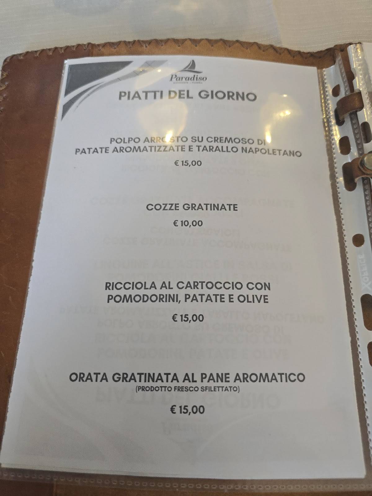 Menu di Ristorante Pizzeria Paradiso 