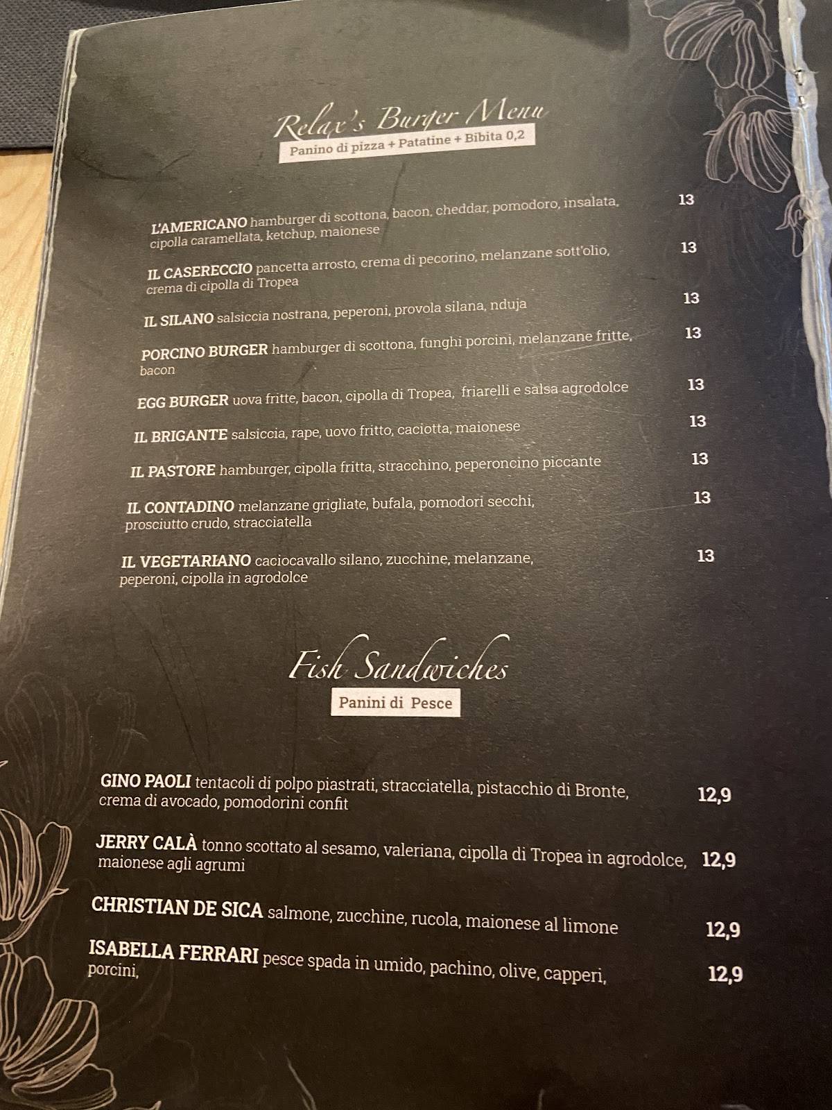 Menu di Relax Country Pub Ristorante Pizzeria 