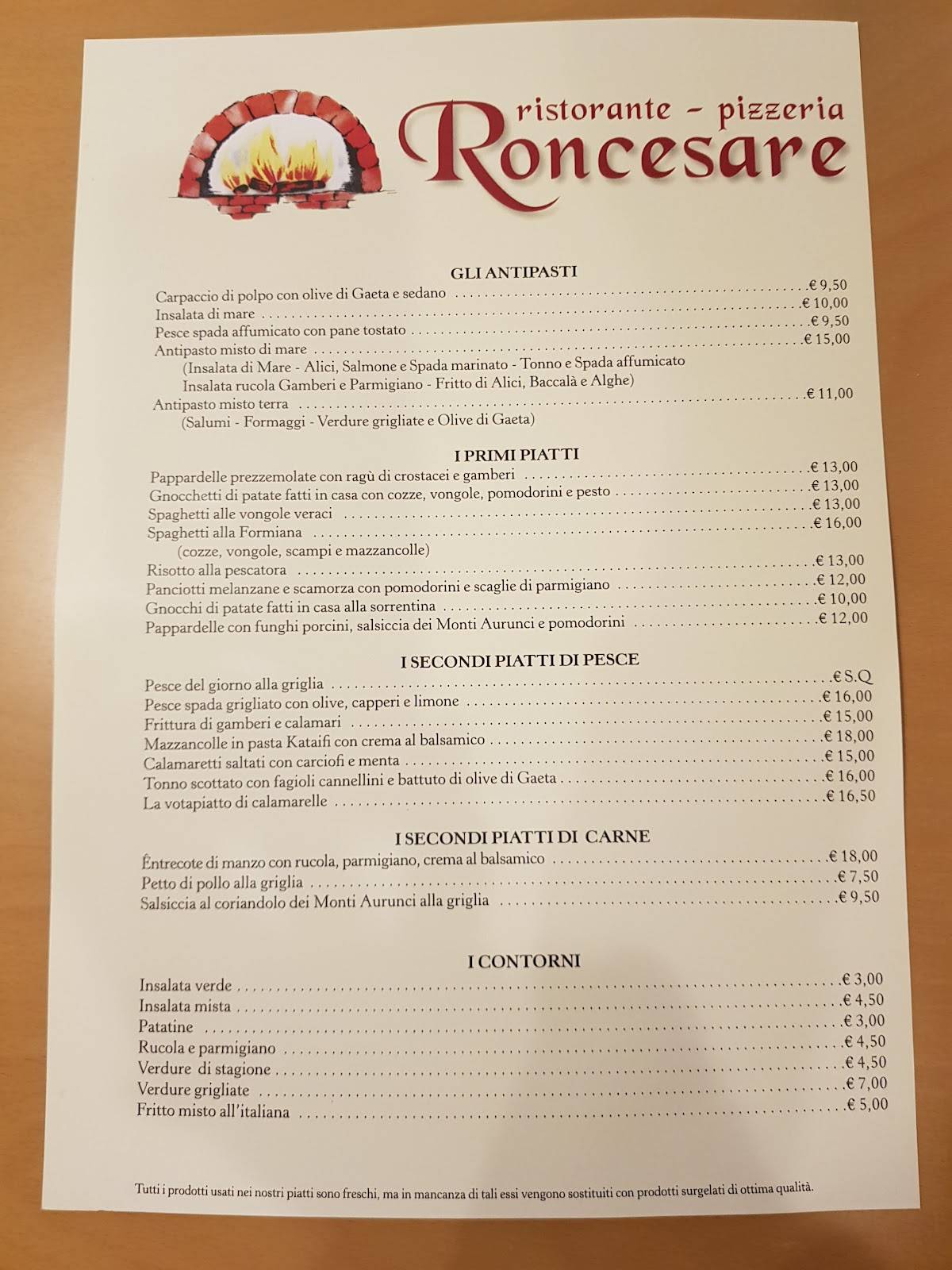 Menu di Ristorante Pizzeria Roncesare 