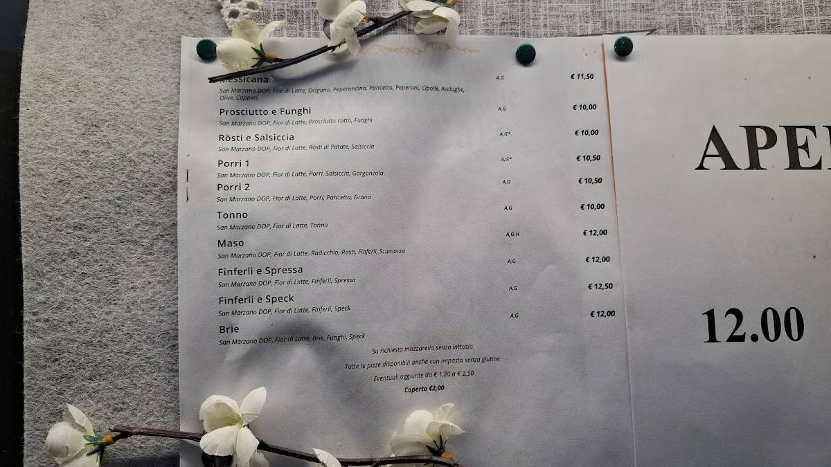 Menu di Ristorante Pizzeria Weinstube Al Cardo 