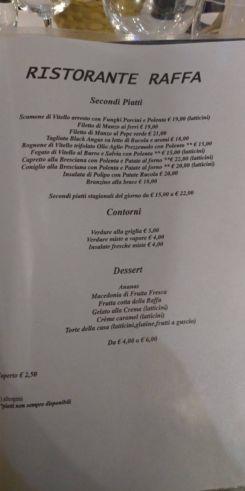 Menu di Ristorante Raffa 
