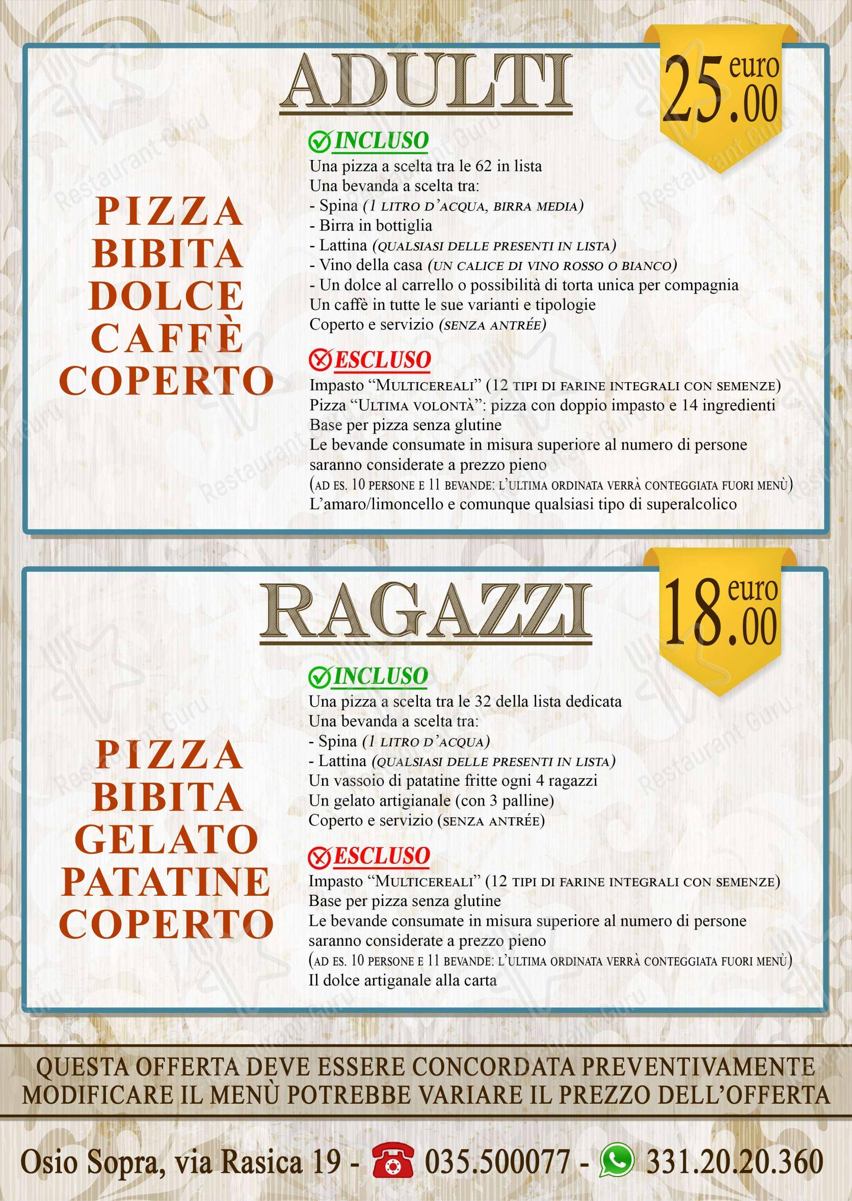 Retrò in Osio Sopra - Menu