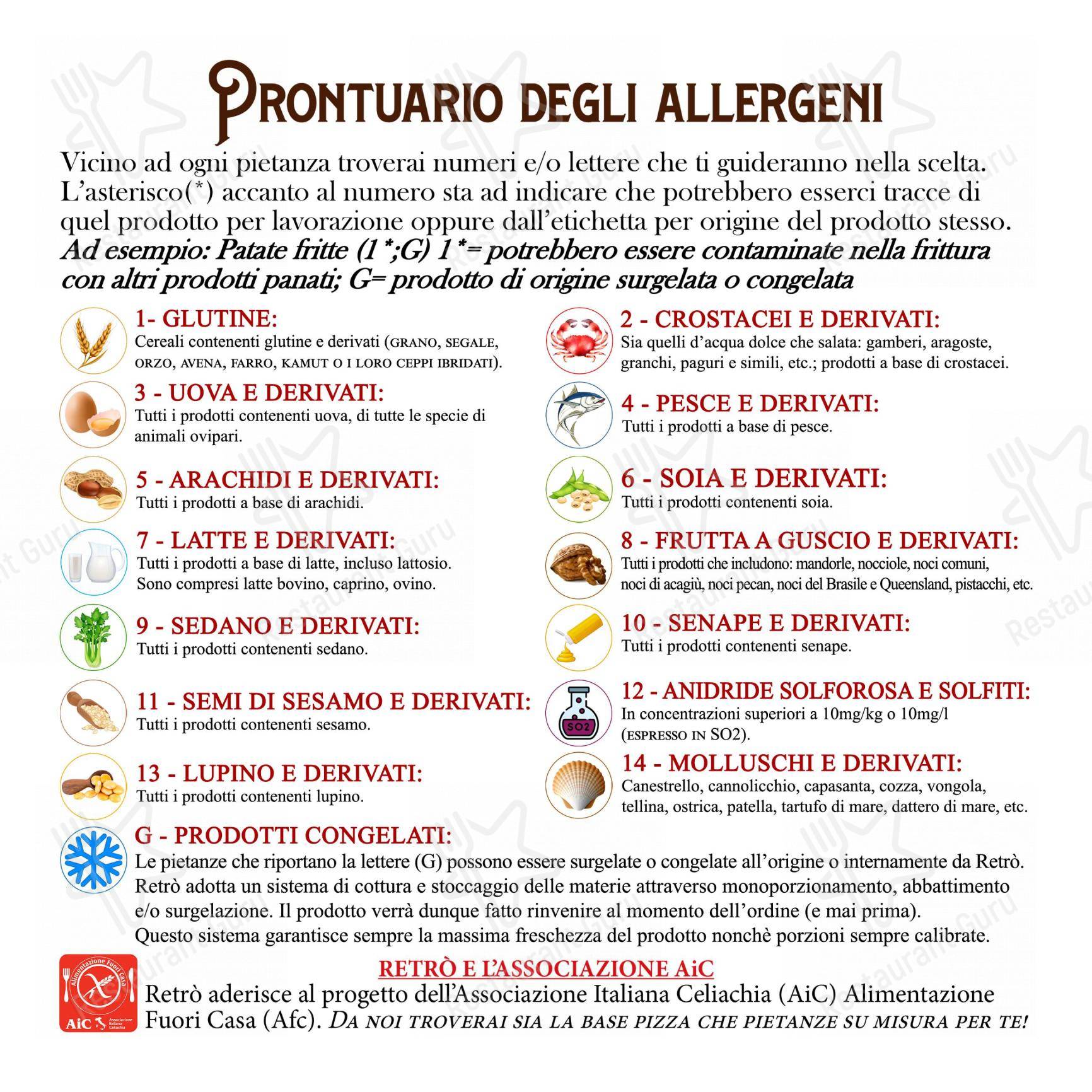 Menu bar per Retrò pizzeria