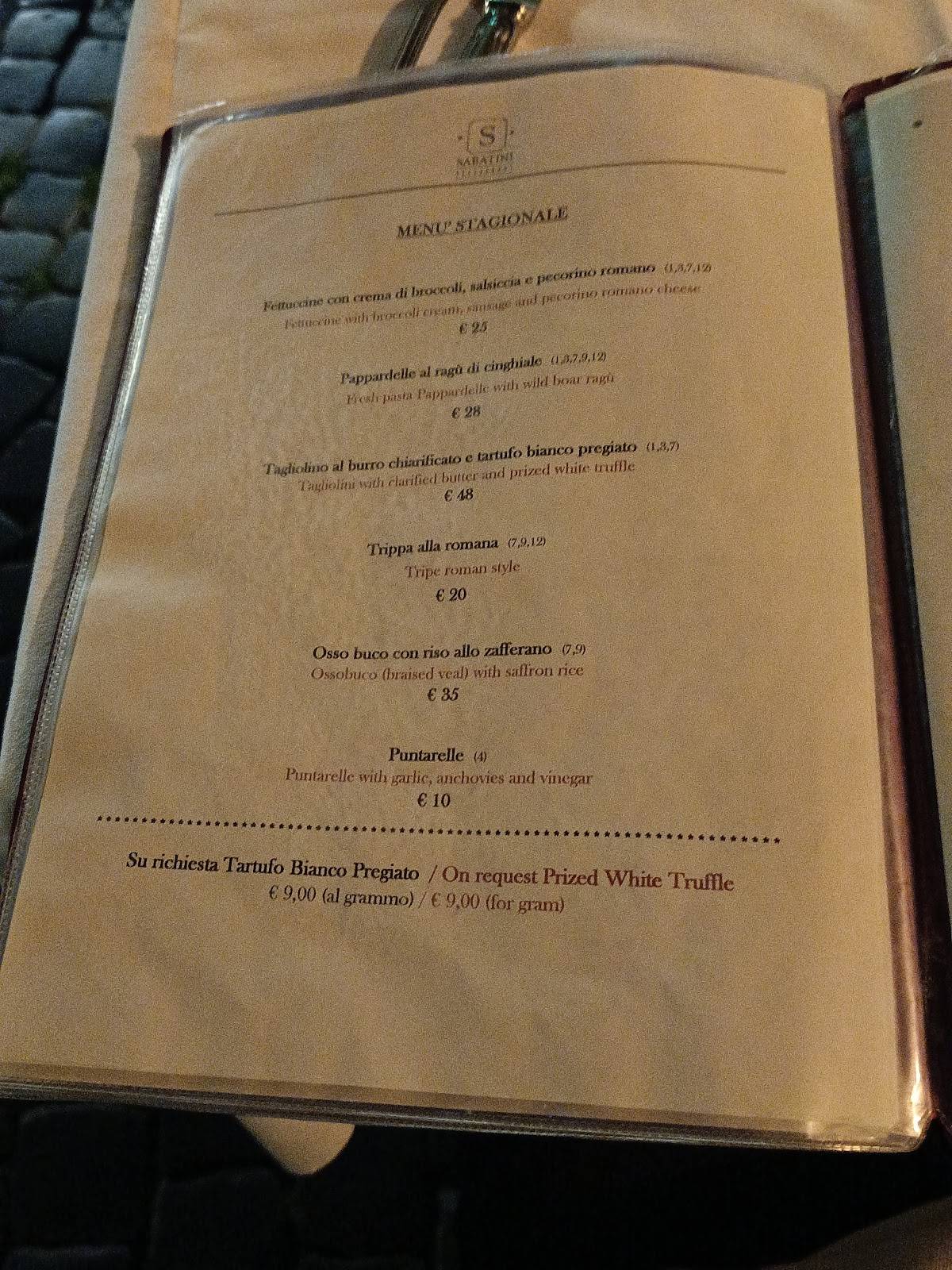 Menu di Ristorante Sabatini 
