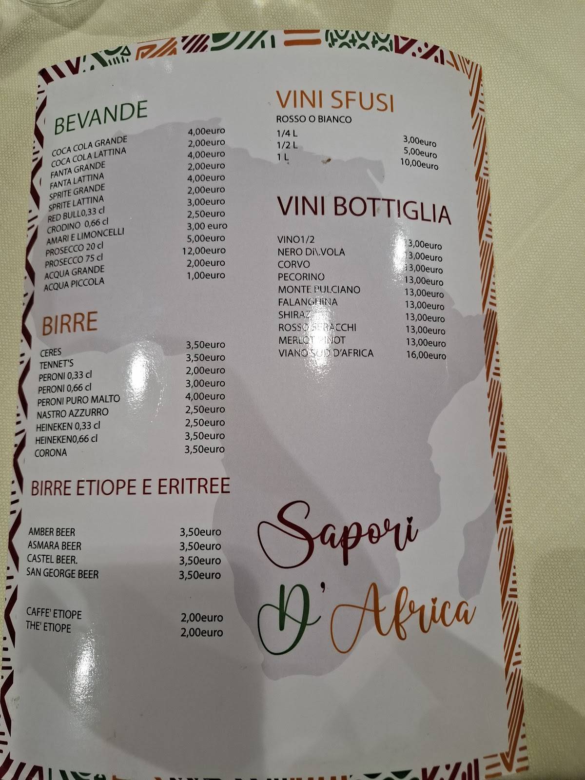 Menu di Ristorante Sapori D'africa Il Pescatore Pizzeria 