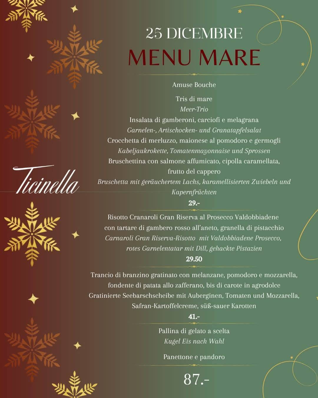 Menu di Ristorante Ticinella 