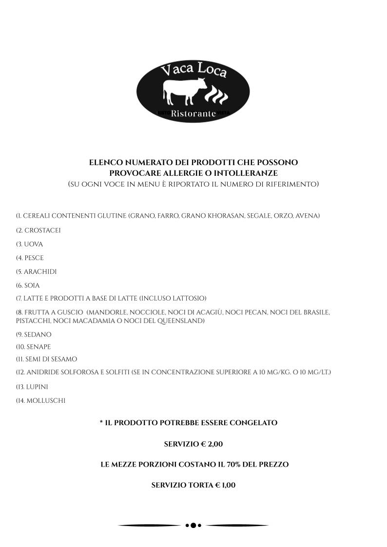 Menu di Vaca Loca 