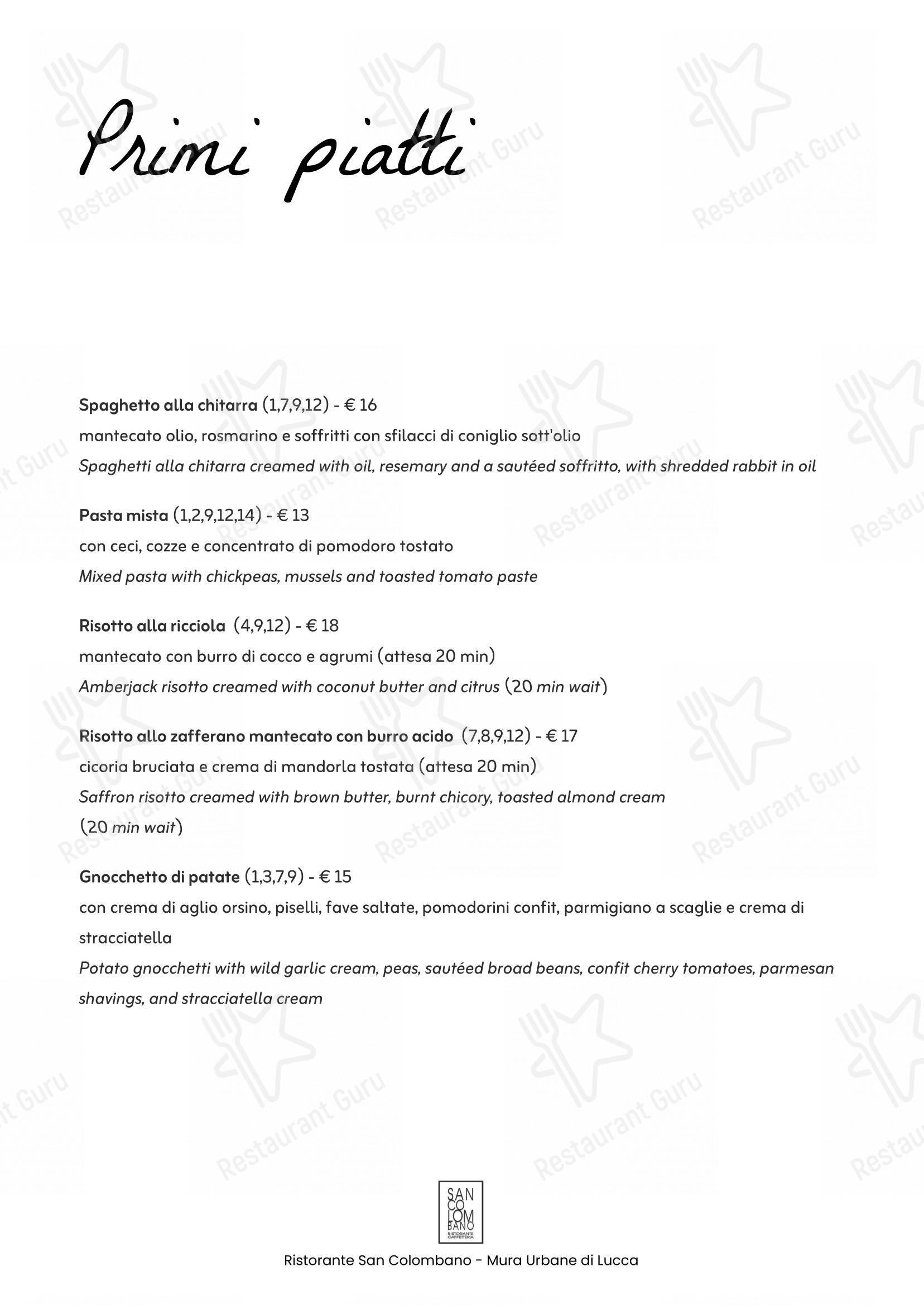 Menu per Ristorante Cocktail Bar San Colombano in Lucca