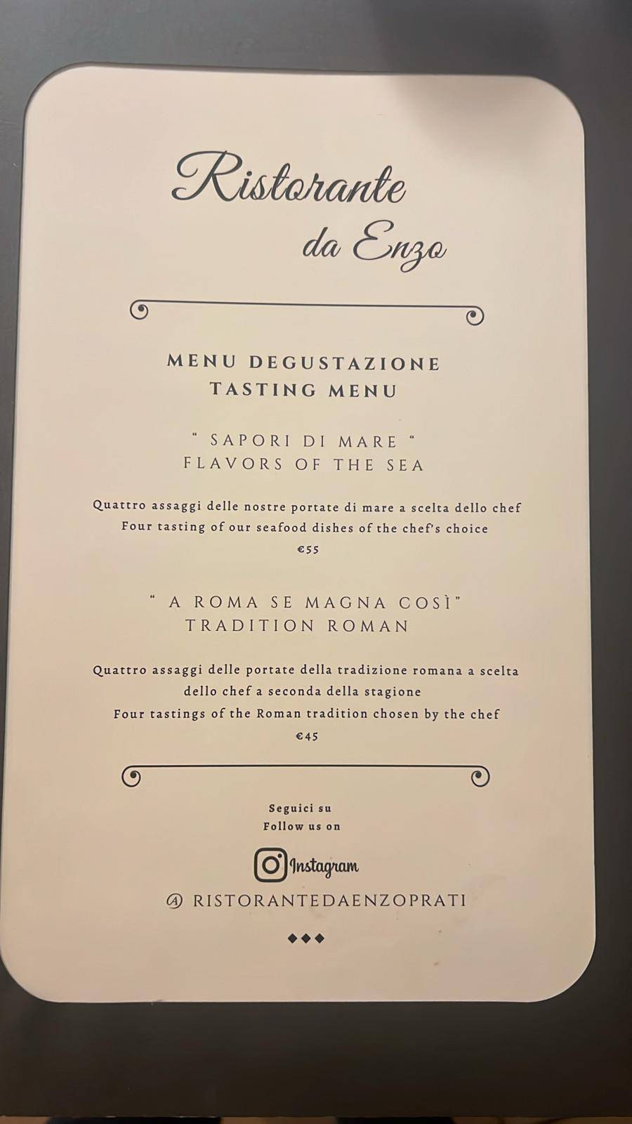 Menu de Ristorante da Enzo Ristorante Italiano