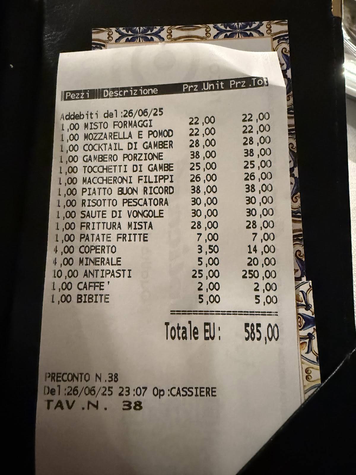 Menu di Ristorante da Filippino a Lipari 