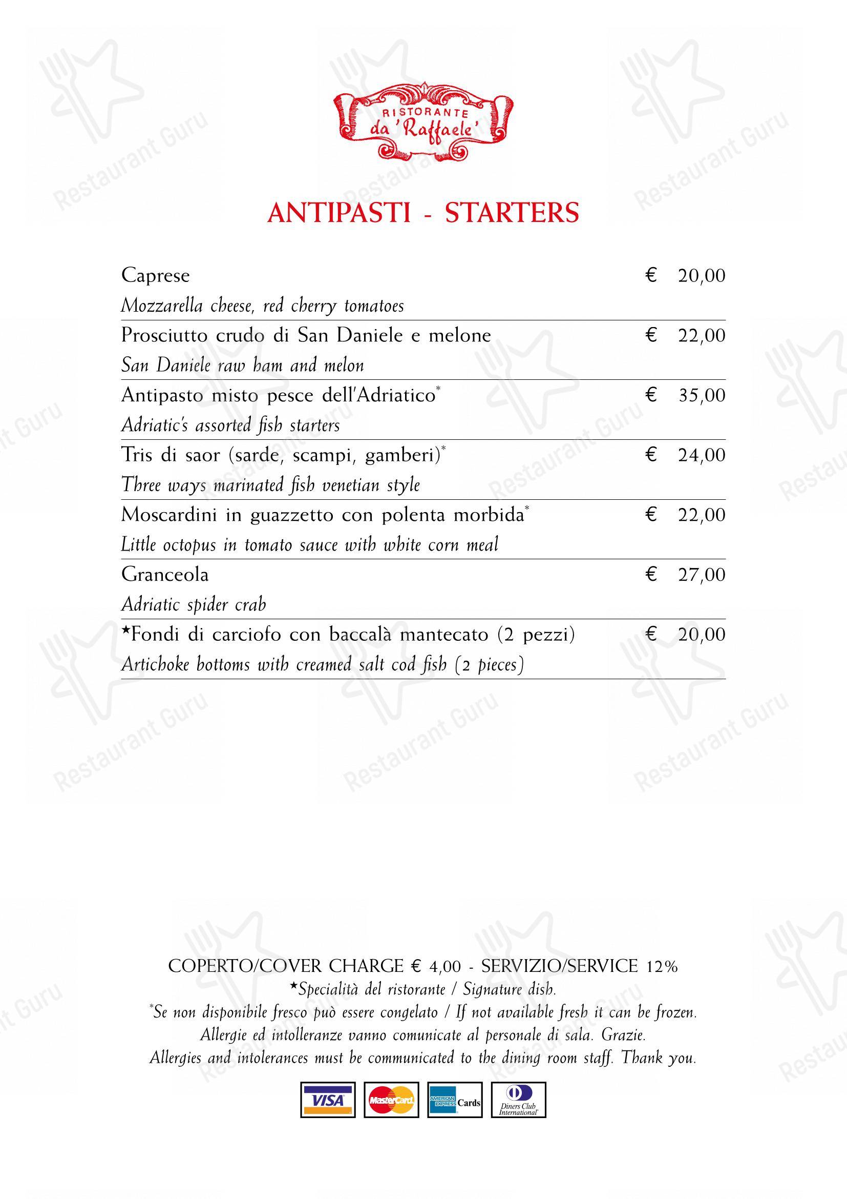 Menu bar per Ristorante da Raffaele in Venezia